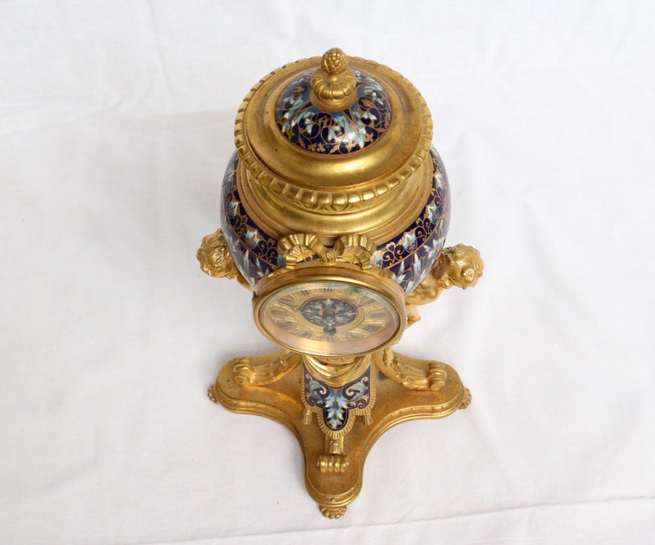 19th Century French Ormolu and Cloisonné Enamel Three-Piece Clock Garniture 7