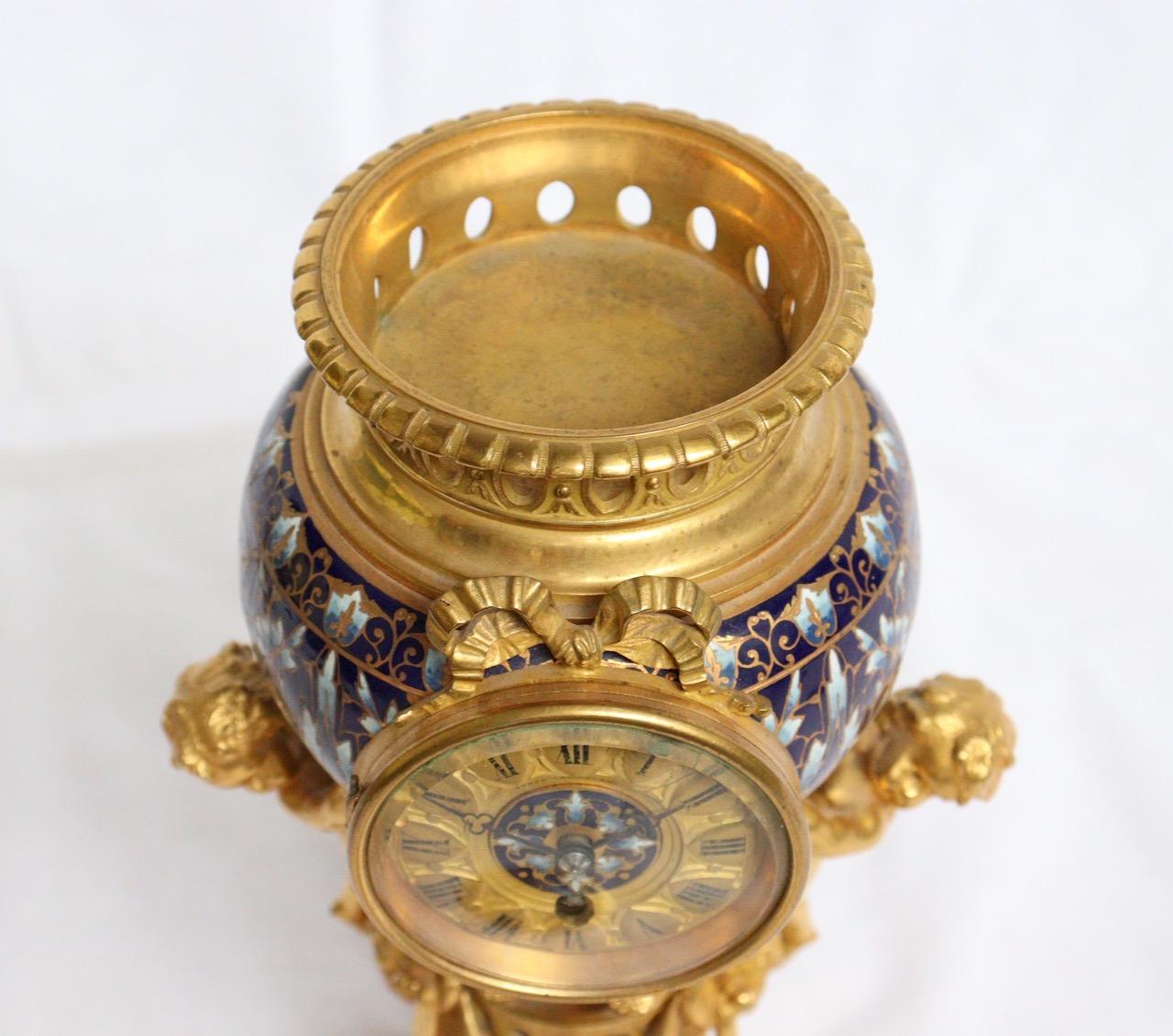 19th Century French Ormolu and Cloisonné Enamel Three-Piece Clock Garniture 9