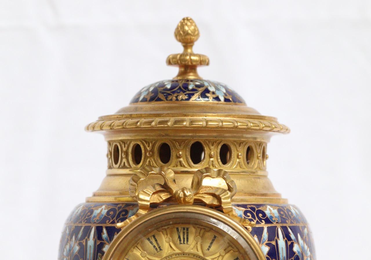 19th Century French Ormolu and Cloisonné Enamel Three-Piece Clock Garniture In Good Condition In Saint-Ouen, FR