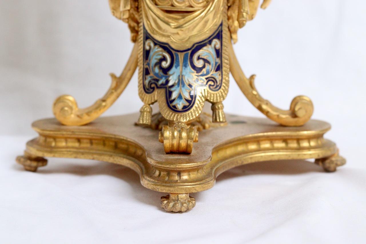 19th Century French Ormolu and Cloisonné Enamel Three-Piece Clock Garniture 3