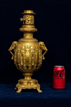 A 19th Century French Ormolu Elephant Handle Lamp, Signed F. Barbedienne