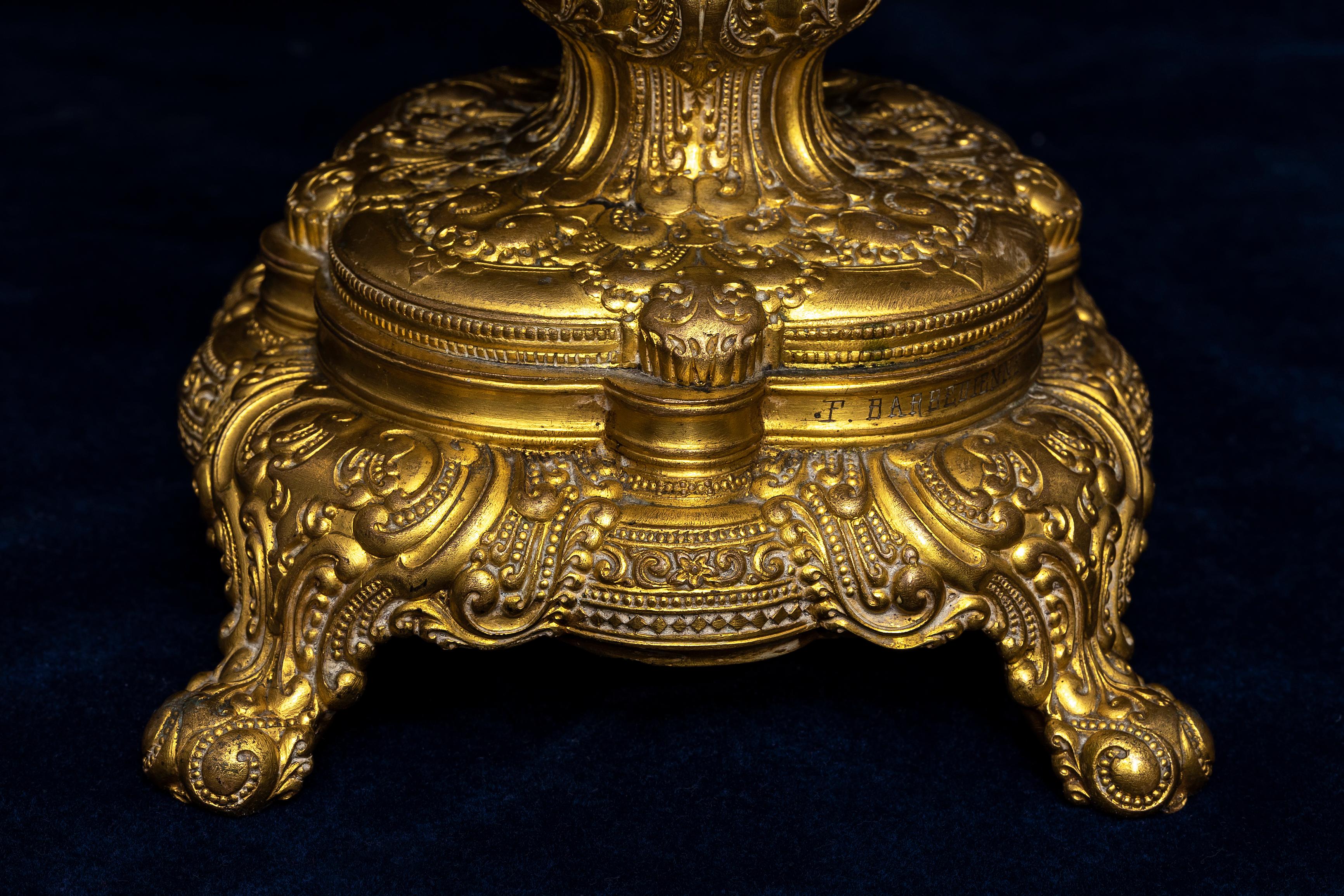 Lampada con manico di elefante in ormolu francese del XIX secolo, firmata F. Barbedienne in vendita 1