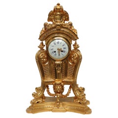Impressionnante horloge française Louis XIV du 19ème siècle en bronze doré de la Maison Marnyhac