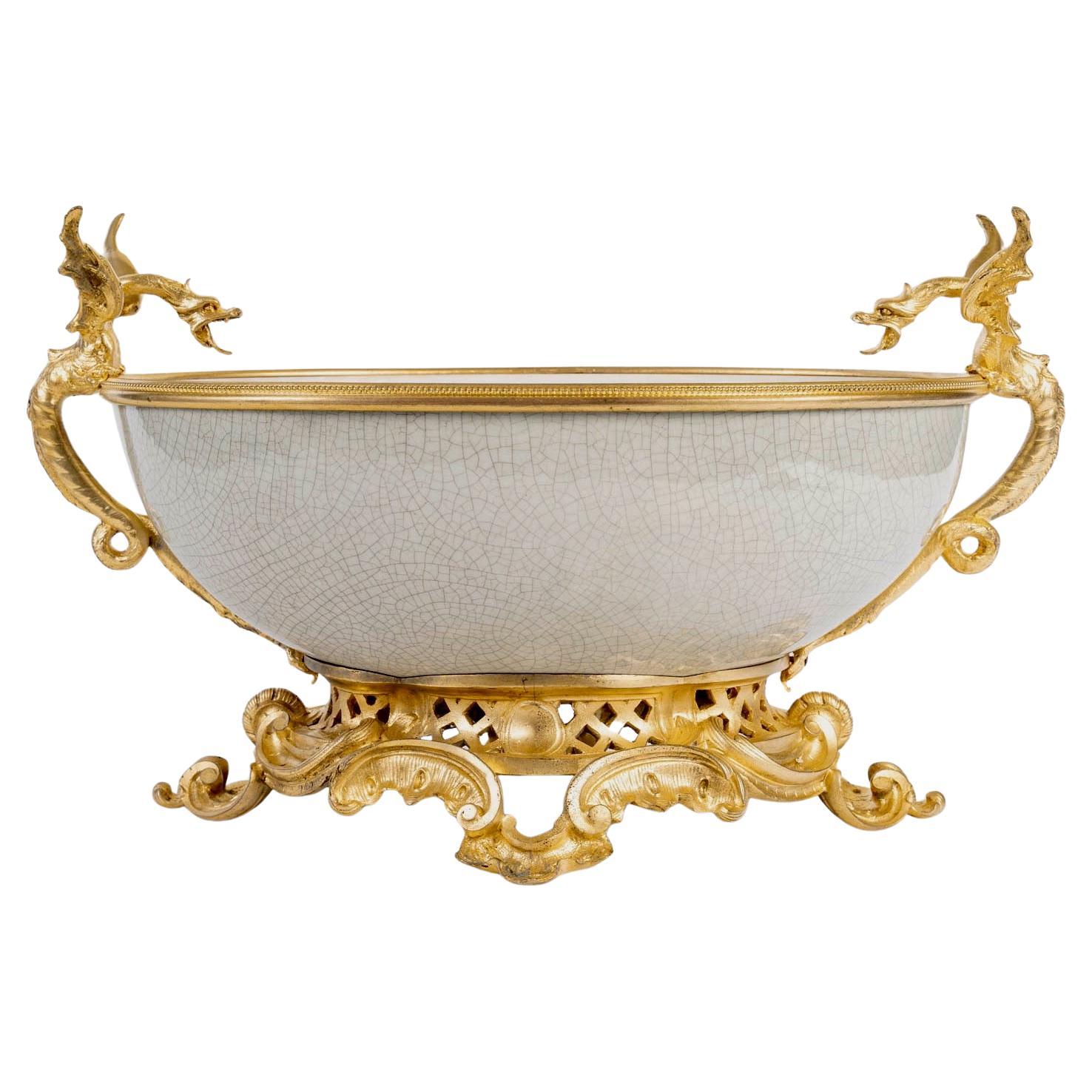 A 19th Century French Ormolu-Mounted Celadon Porcelain Centerpiece