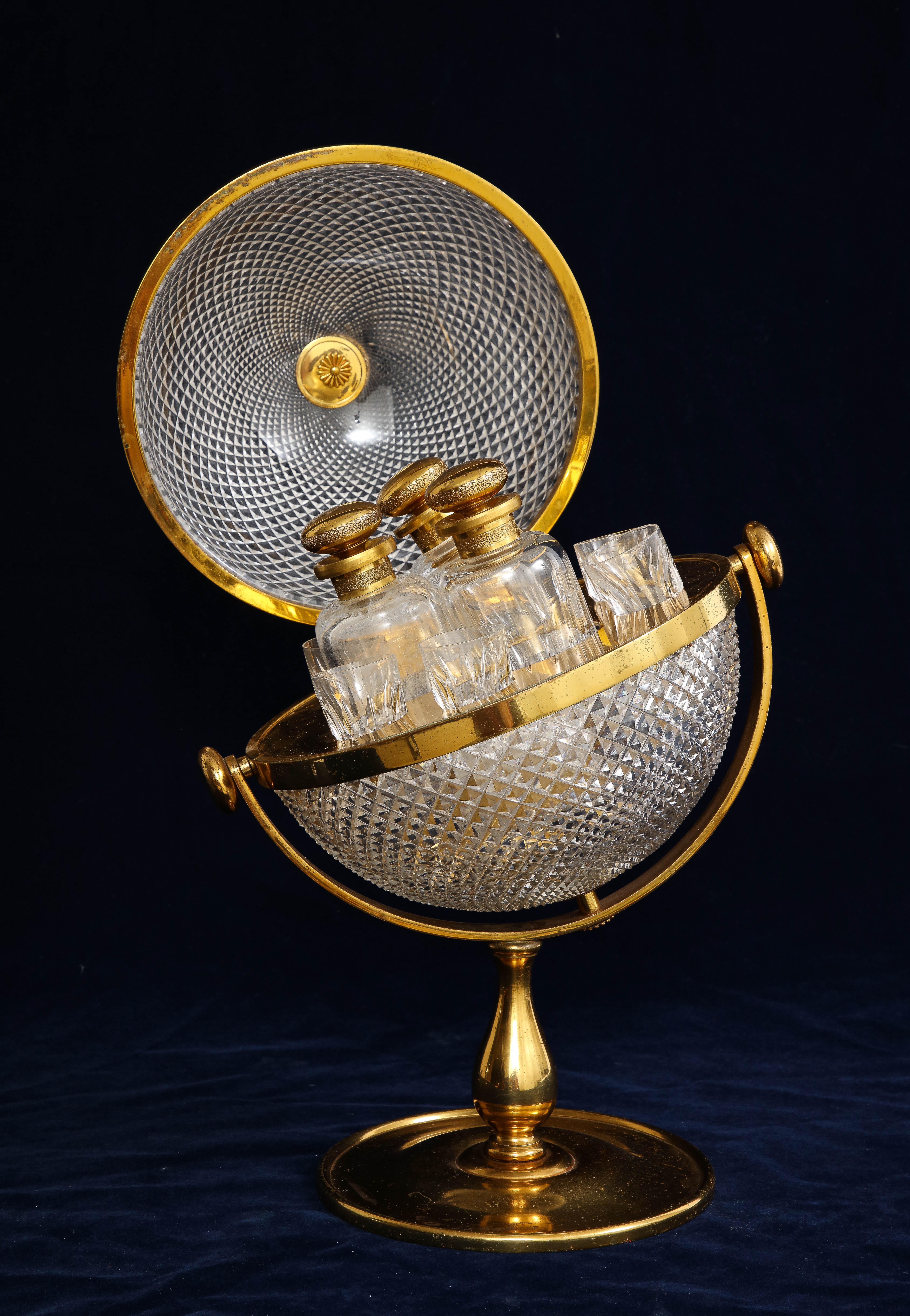 Louis XVI 19th Century French Ormolu Mounted Rounded Globe Style Tantalus Liquor Set For Sale