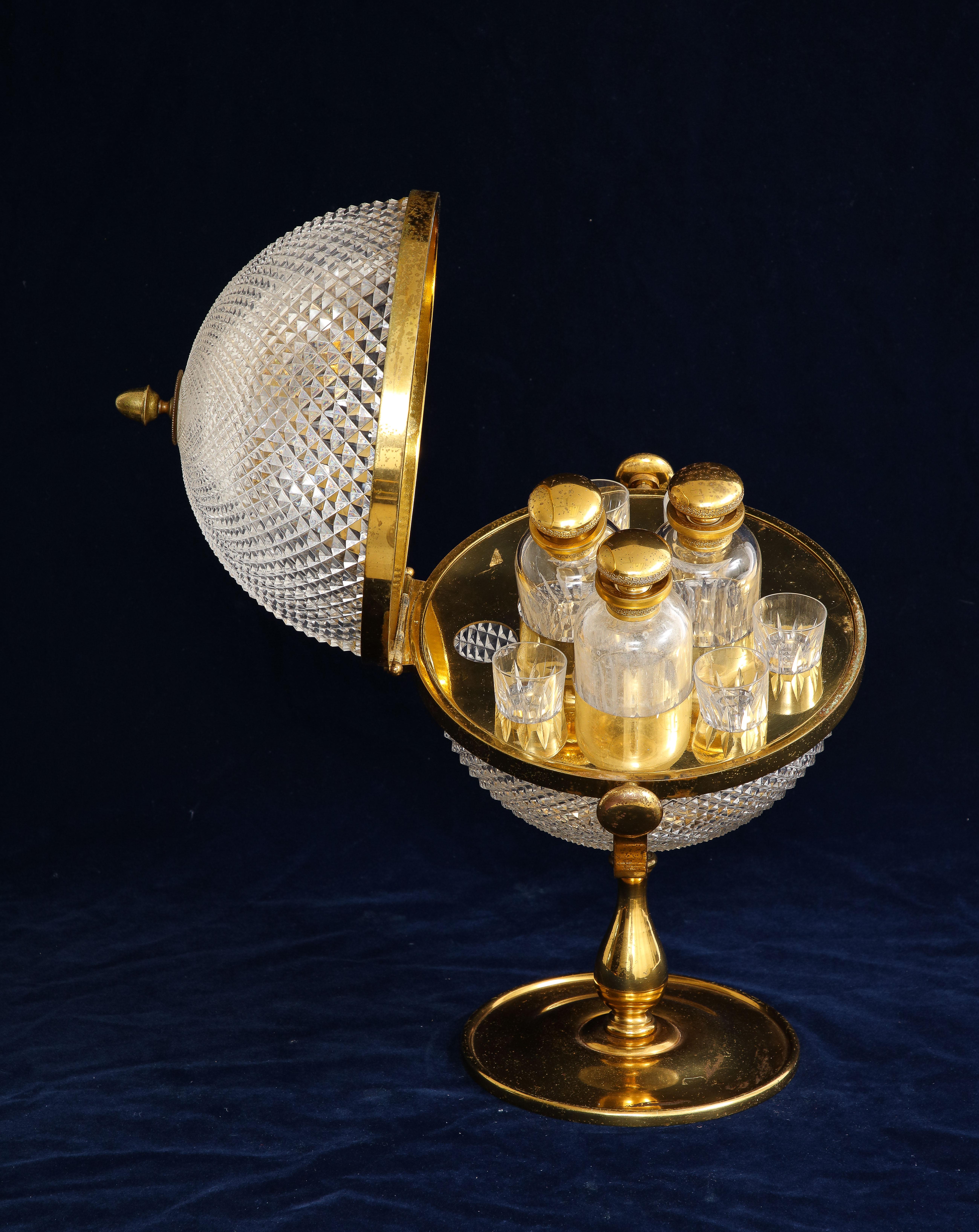 Late 19th Century 19th Century French Ormolu Mounted Rounded Globe Style Tantalus Liquor Set For Sale
