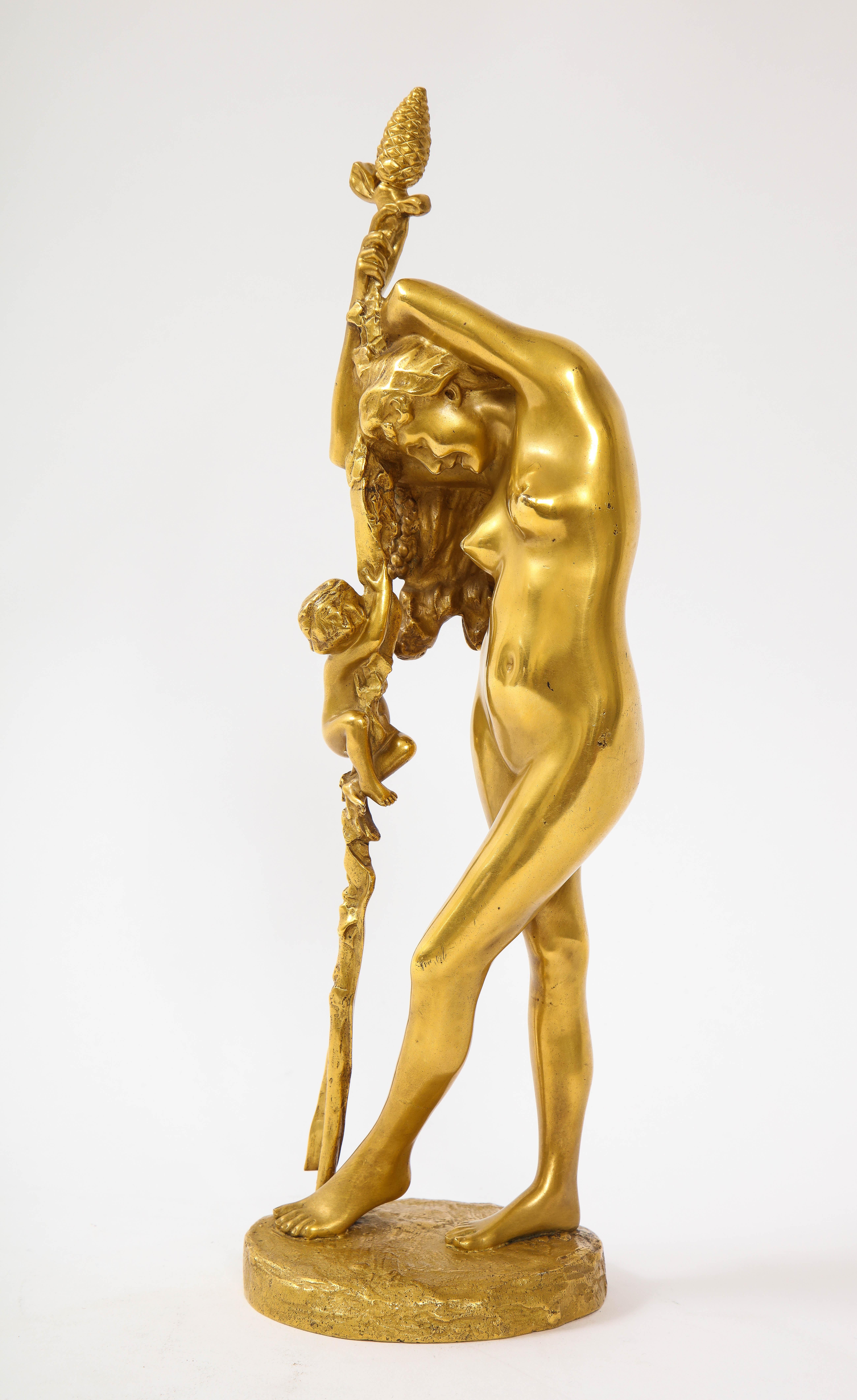 Magnifique sculpture française en bronze doré du XIXe siècle représentant une Baccante, par Jean-Léon Gérôme. Cette incroyable sculpture est l'œuvre de Jean-Léon Gérôme (français, 1824-1904), l'un des artistes académiques français les plus célèbres