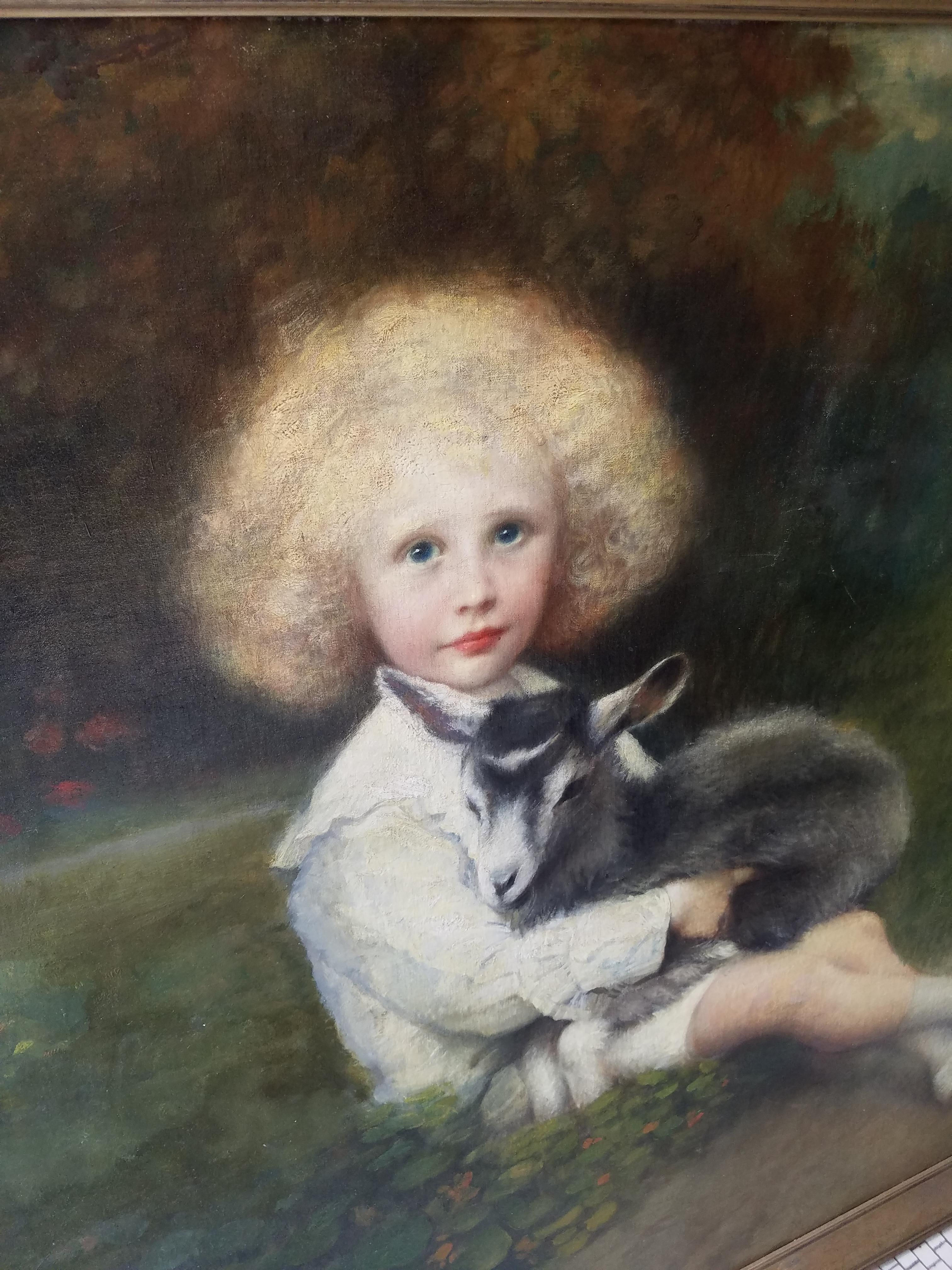 19th century French painting of an aristocratic young man with his pet goat in a bucolic setting. Signed F. Dumont Lower right.

Size: 55