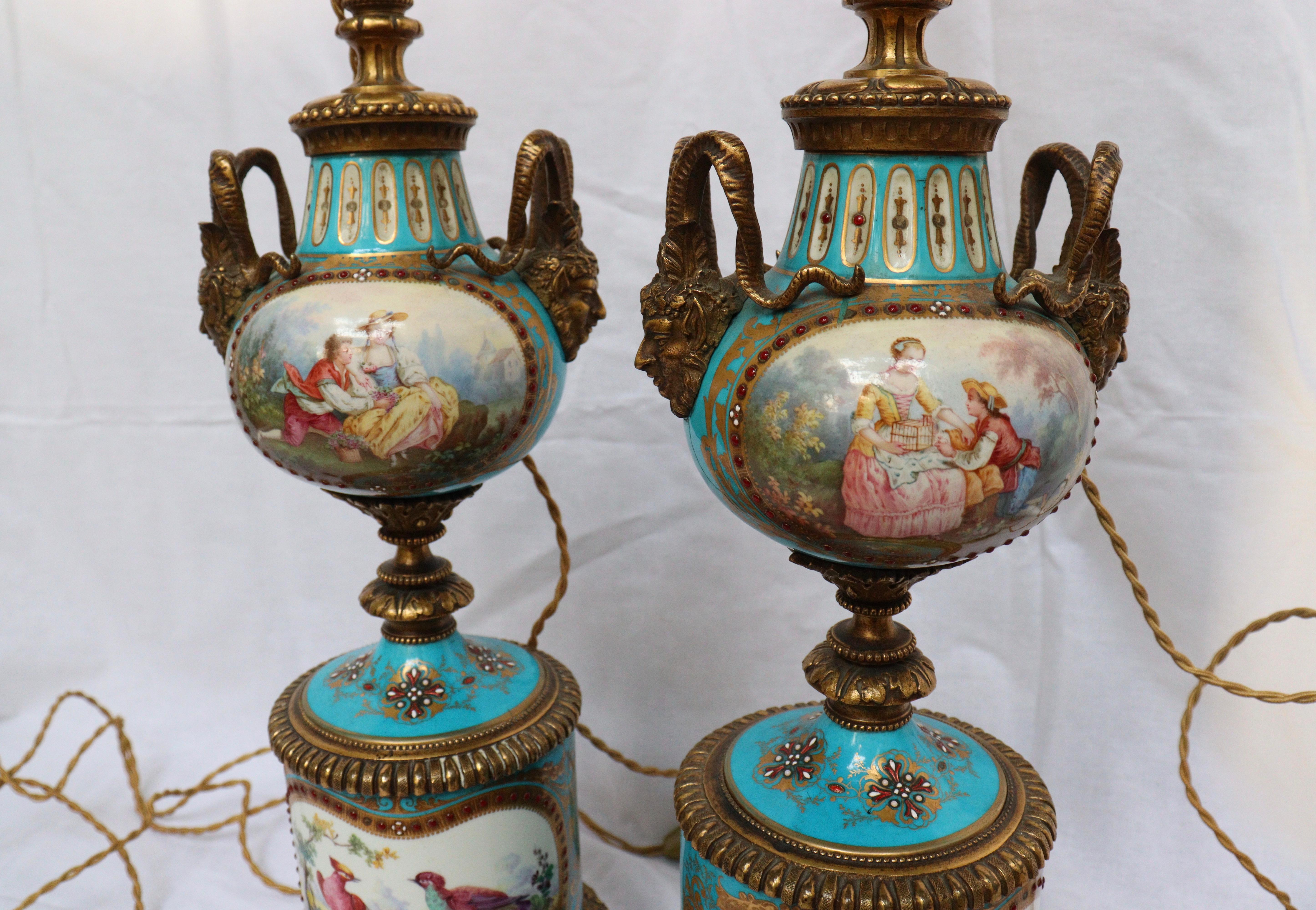 19th Century French Pair of Celeste Blue Ground Sèvres Porcelain Vases 3