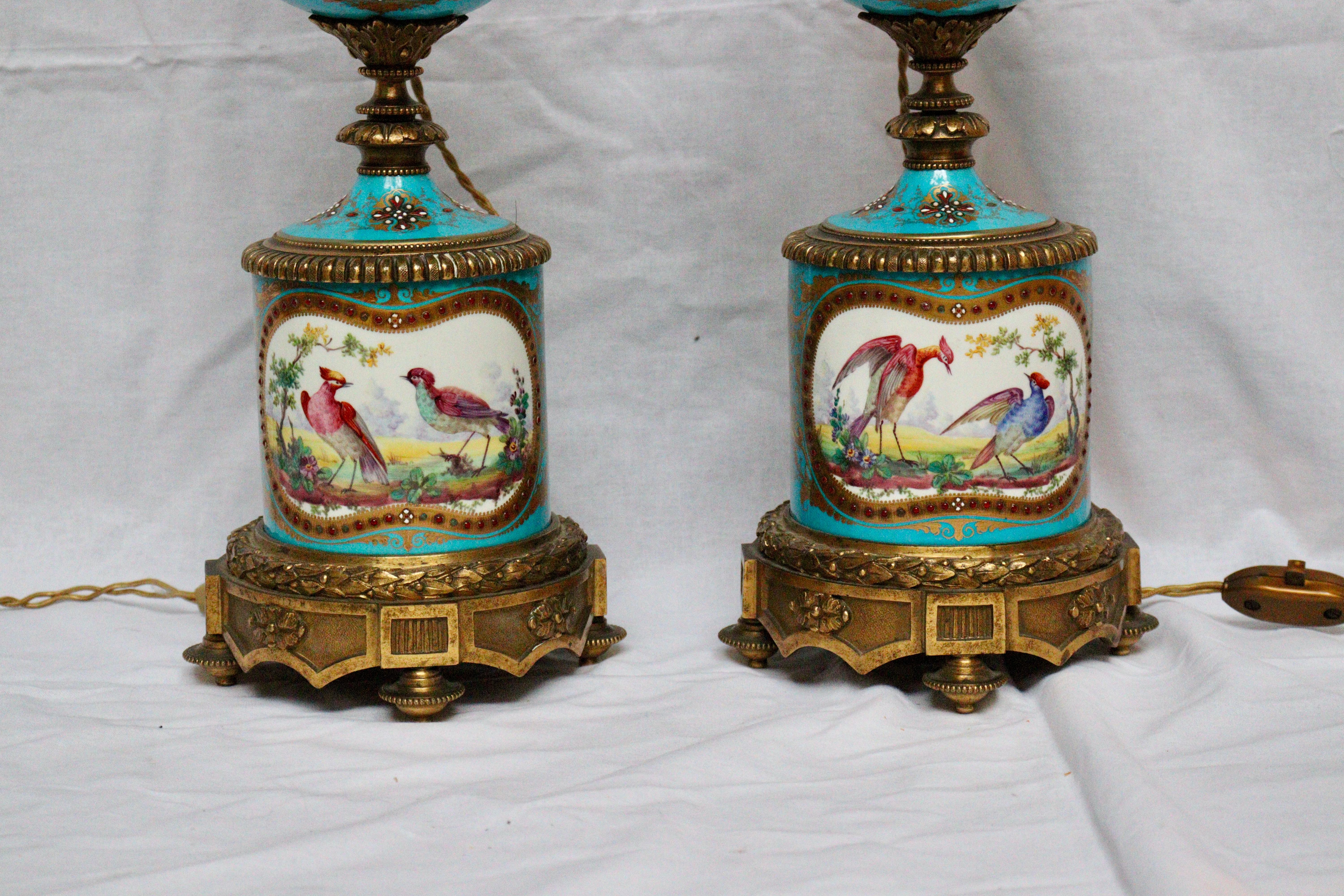 19th Century French Pair of Celeste Blue Ground Sèvres Porcelain Vases 4