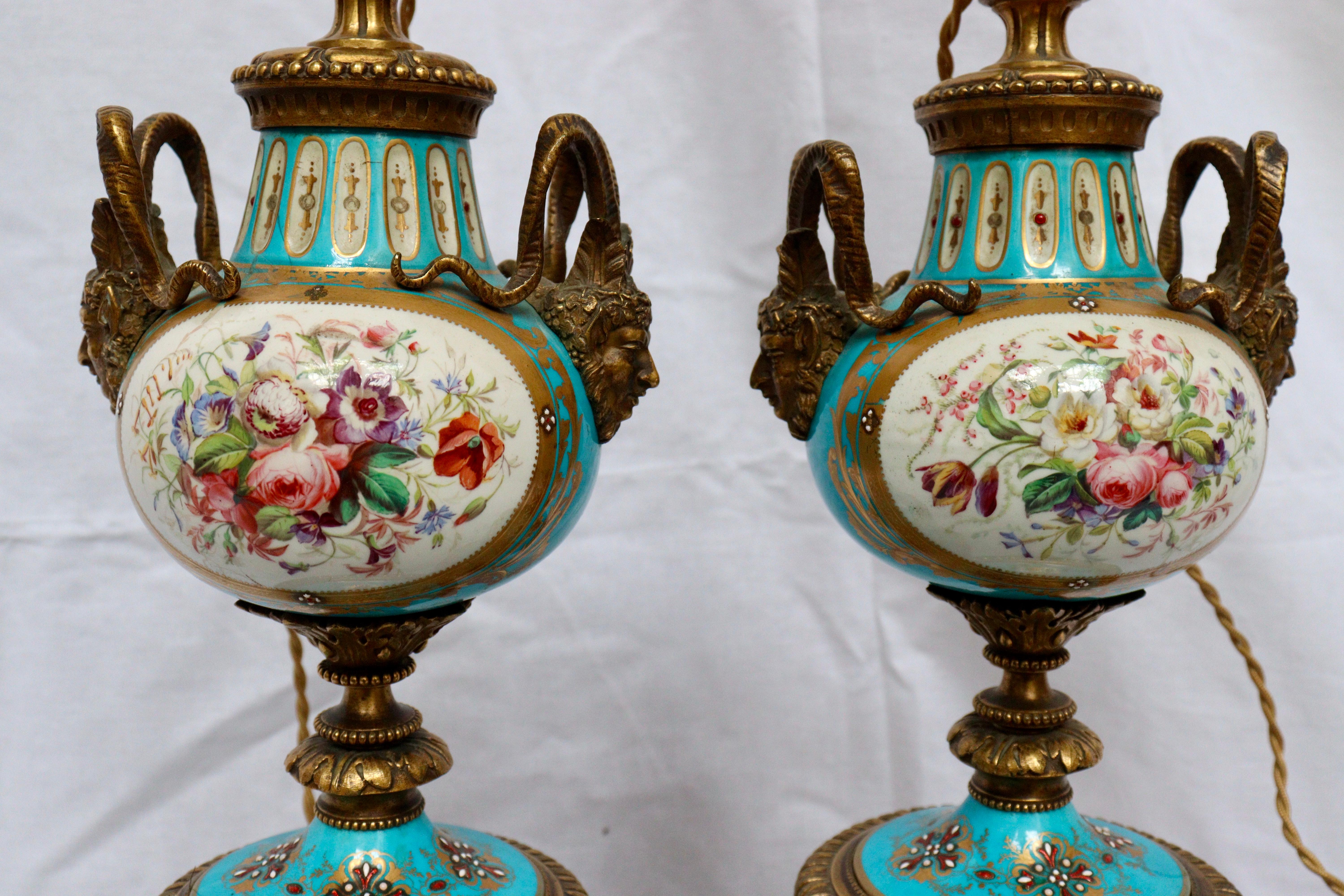 19th Century French Pair of Celeste Blue Ground Sèvres Porcelain Vases 5