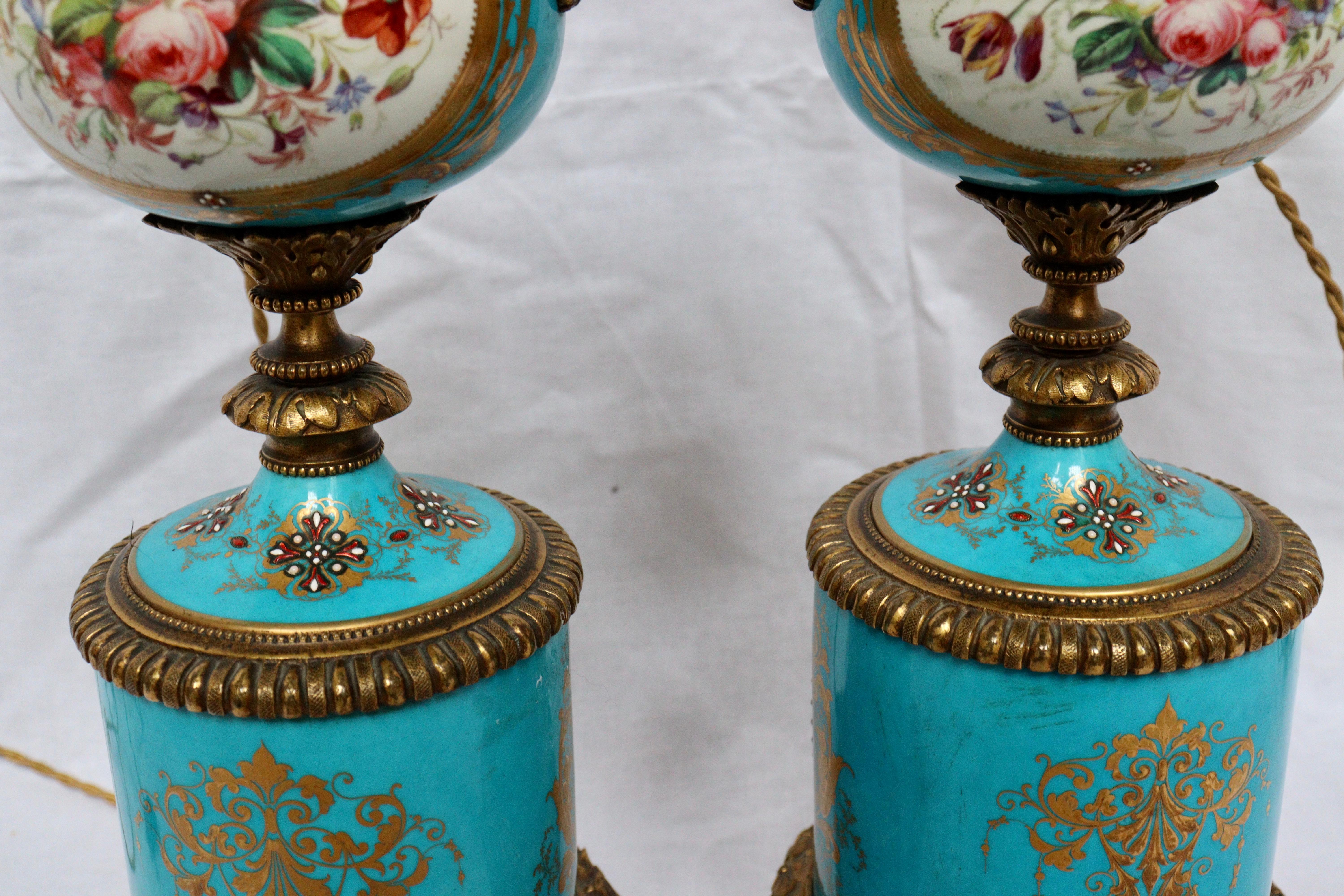 19th Century French Pair of Celeste Blue Ground Sèvres Porcelain Vases 6