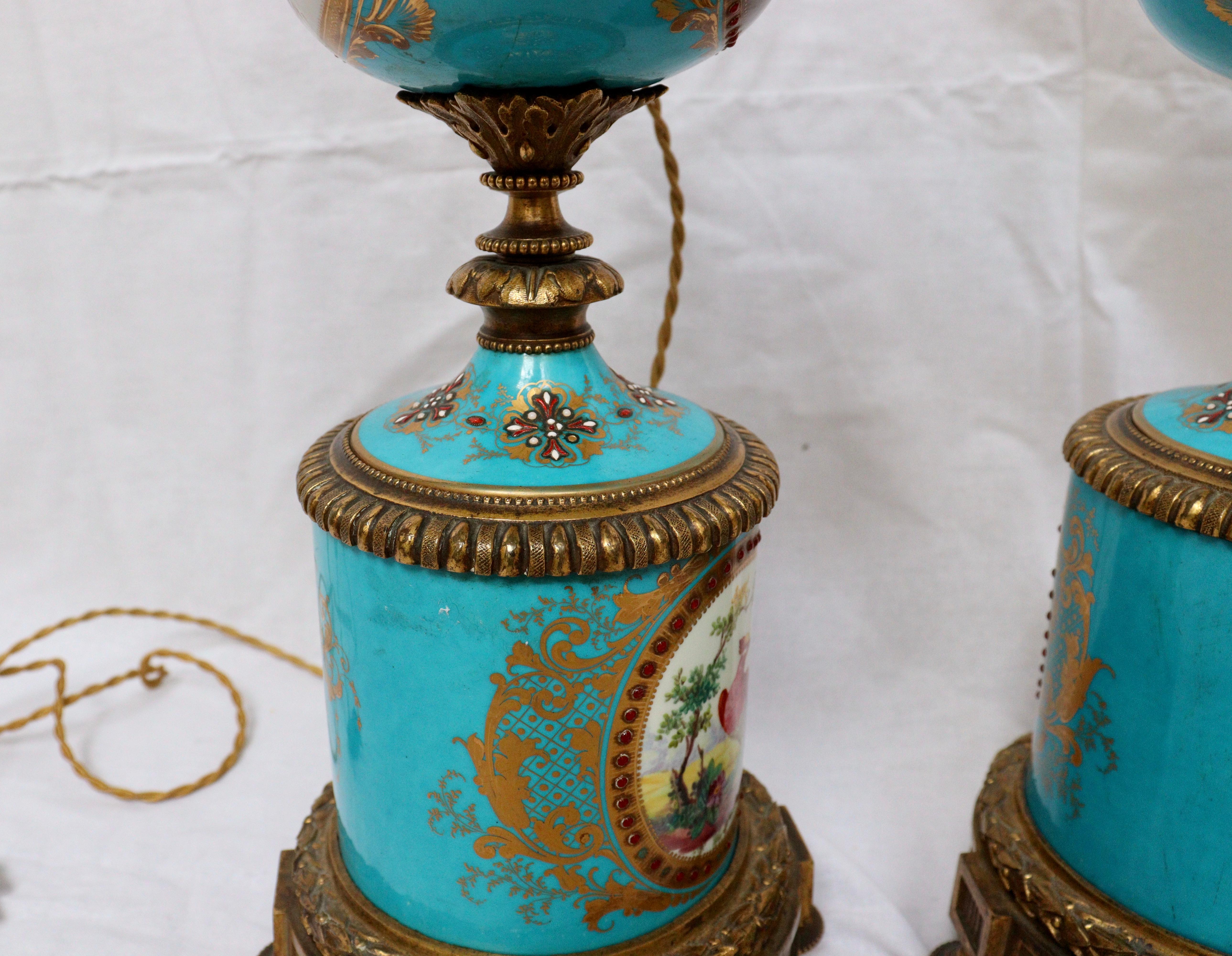 19th Century French Pair of Celeste Blue Ground Sèvres Porcelain Vases 8