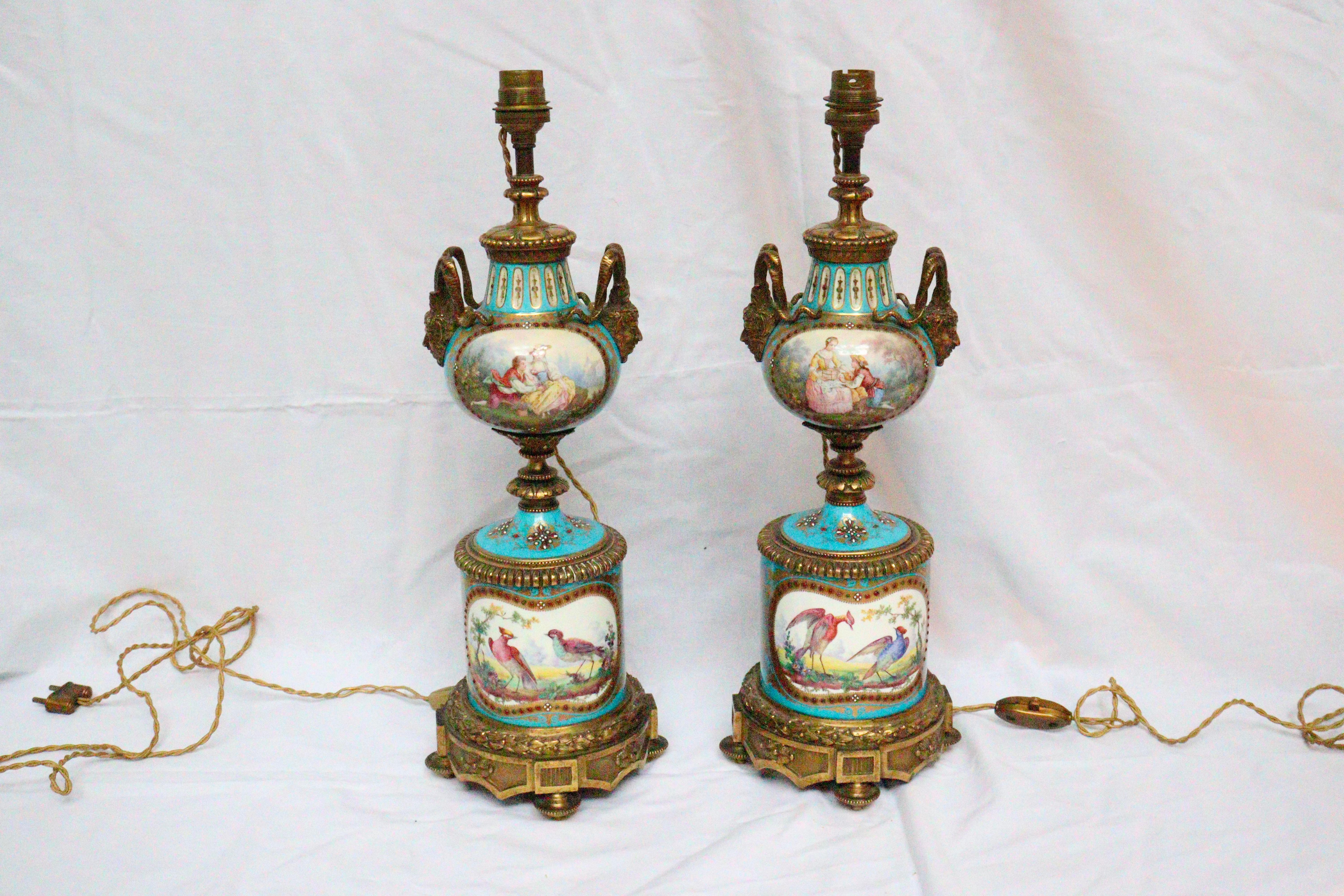 Louis XVI 19th Century French Pair of Celeste Blue Ground Sèvres Porcelain Vases