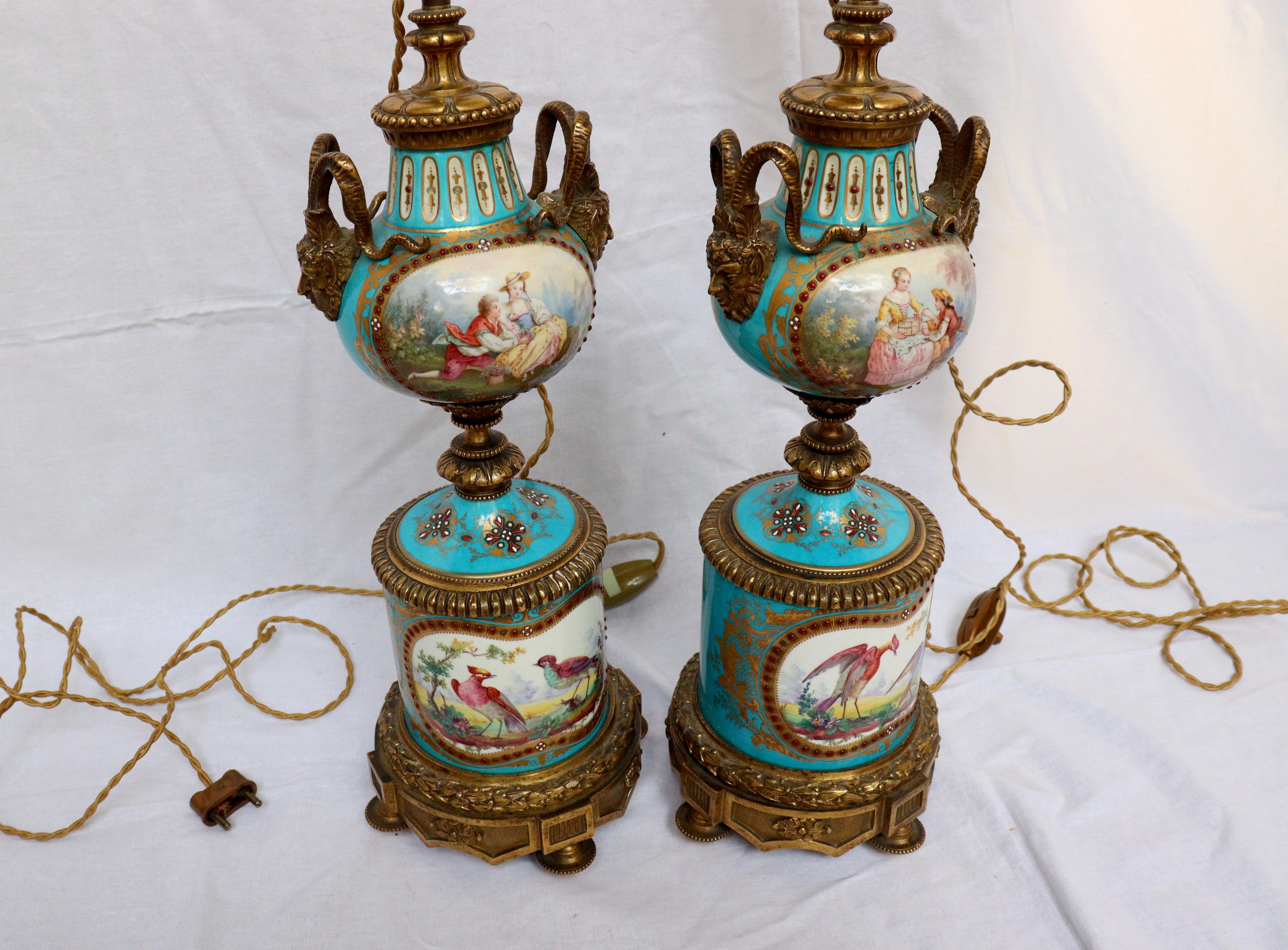 19th Century French Pair of Celeste Blue Ground Sèvres Porcelain Vases 1