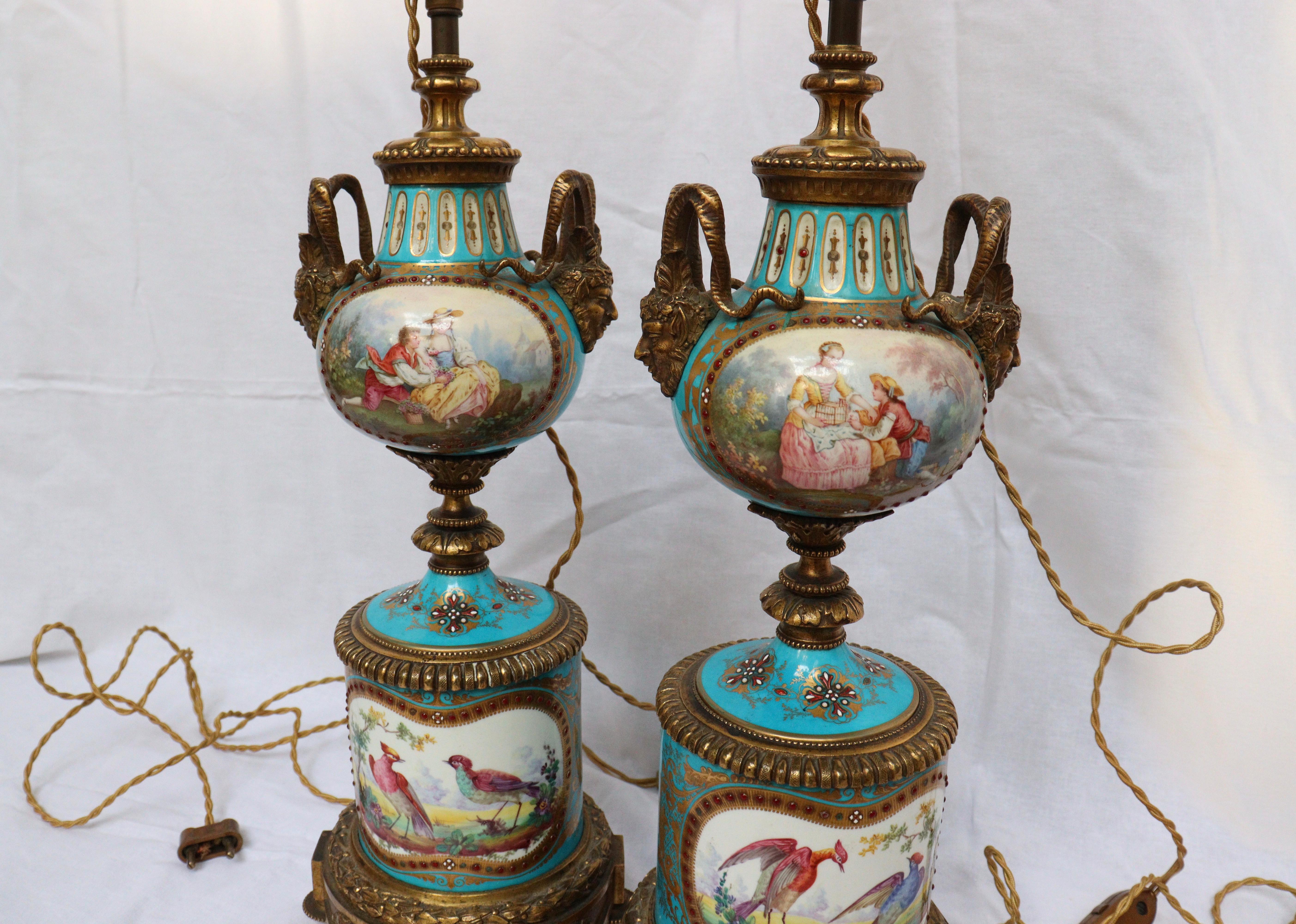 19th Century French Pair of Celeste Blue Ground Sèvres Porcelain Vases 2