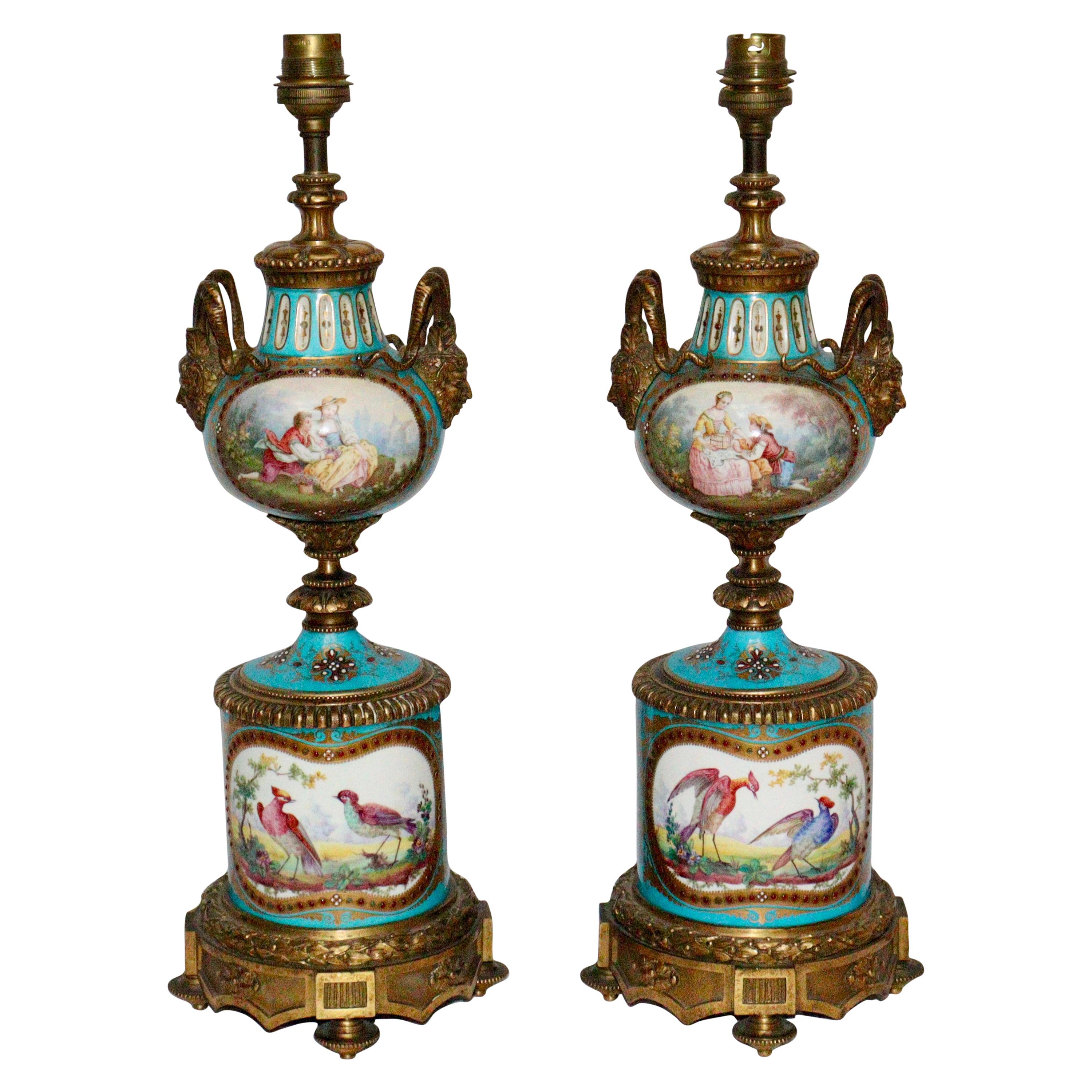 19th Century French Pair of Celeste Blue Ground Sèvres Porcelain Vases