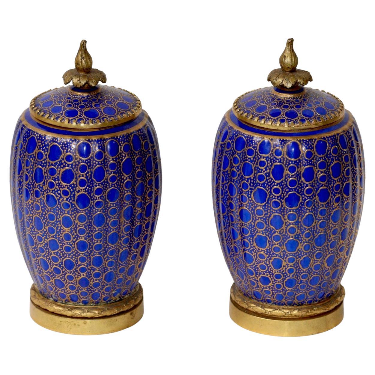 Pair of French Blue Glass Baluster Vases, 19th Century For Sale at
