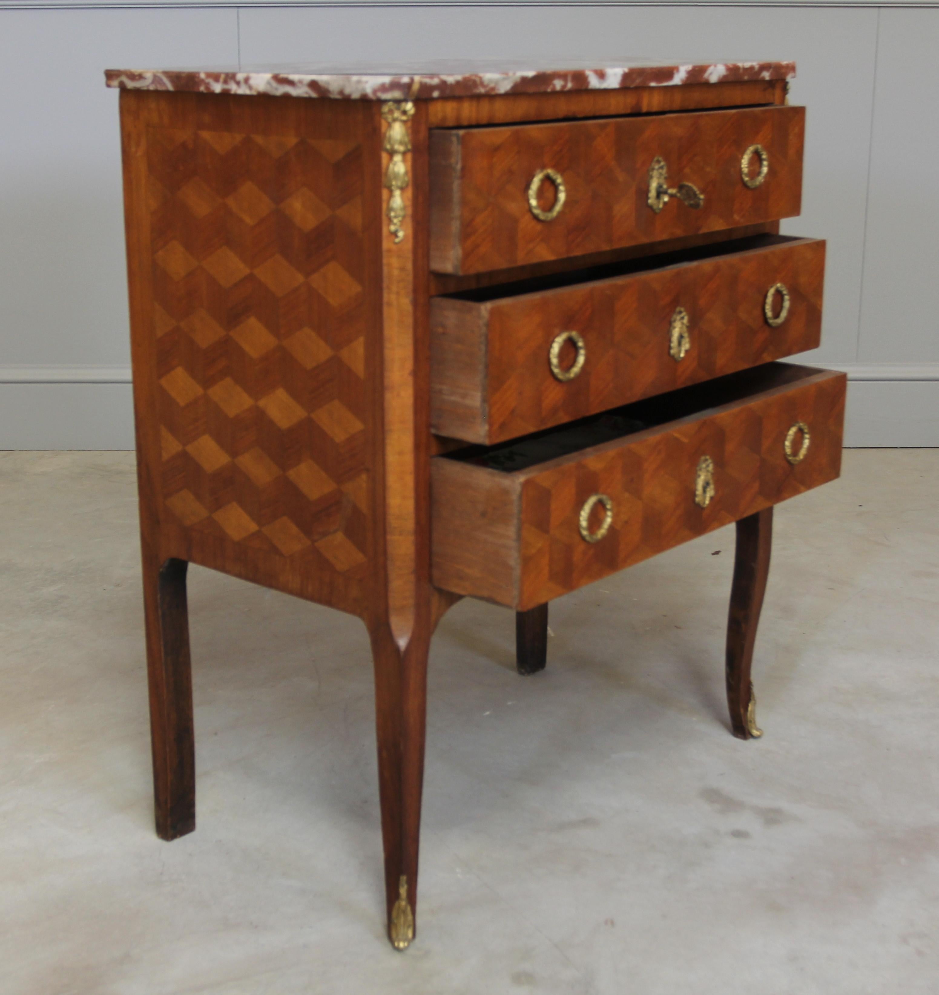Kingwood 19th Century French Parquetry Chest of Drawers  For Sale