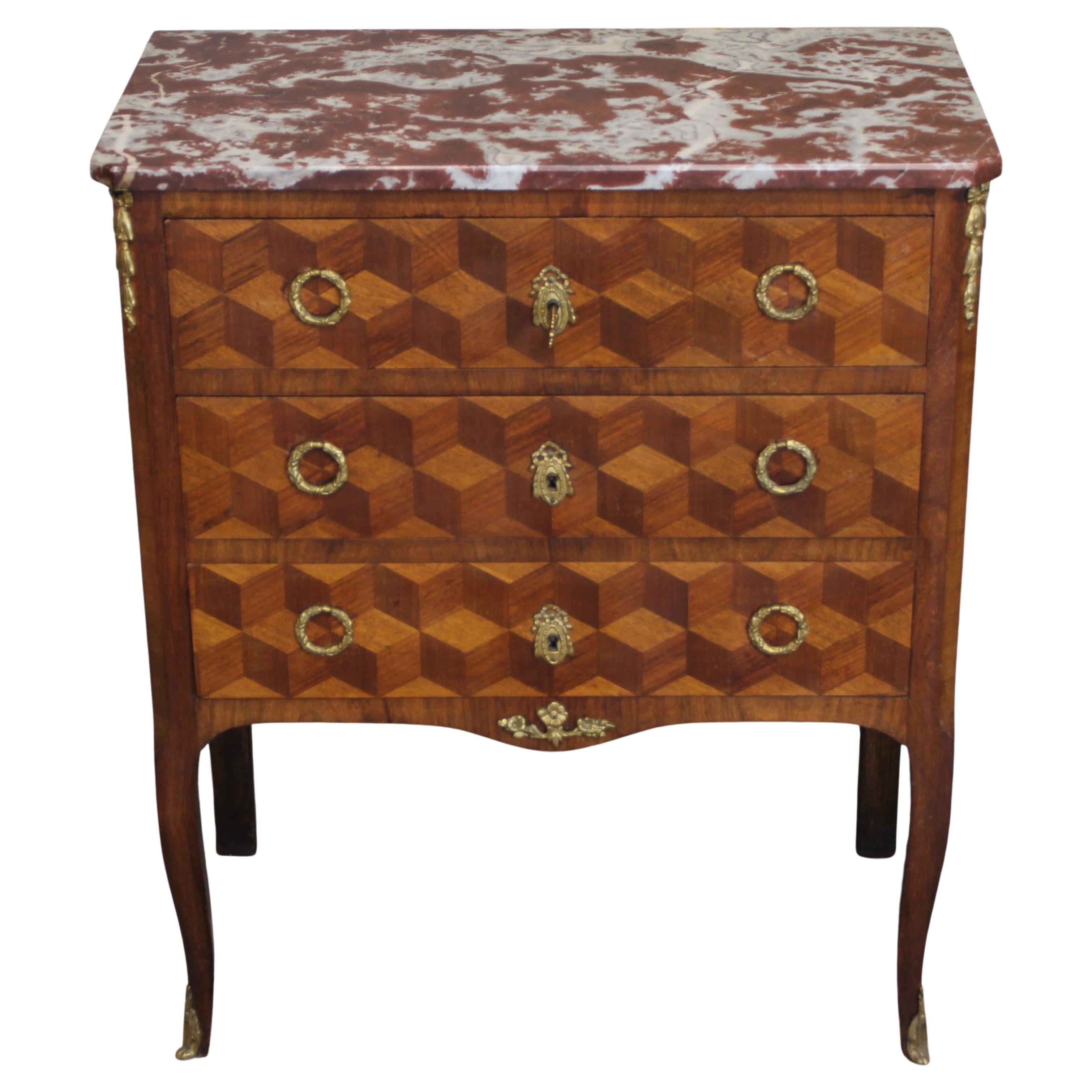 19th Century French Parquetry Chest of Drawers 