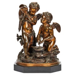 19th Century French Patinated Bronze Figural Group of a Pair of Winged Putti