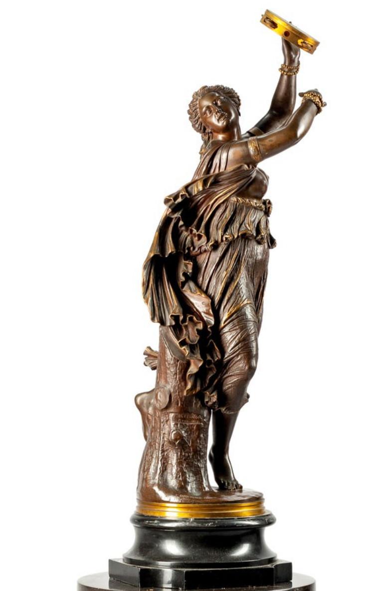 19th Century French Patinated Bronze Figure, The Tambourine Dancer In Good Condition For Sale In Atlanta, GA