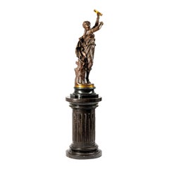 Figura francesa de bronce patinado del siglo XIX, La bailarina de la pandereta
