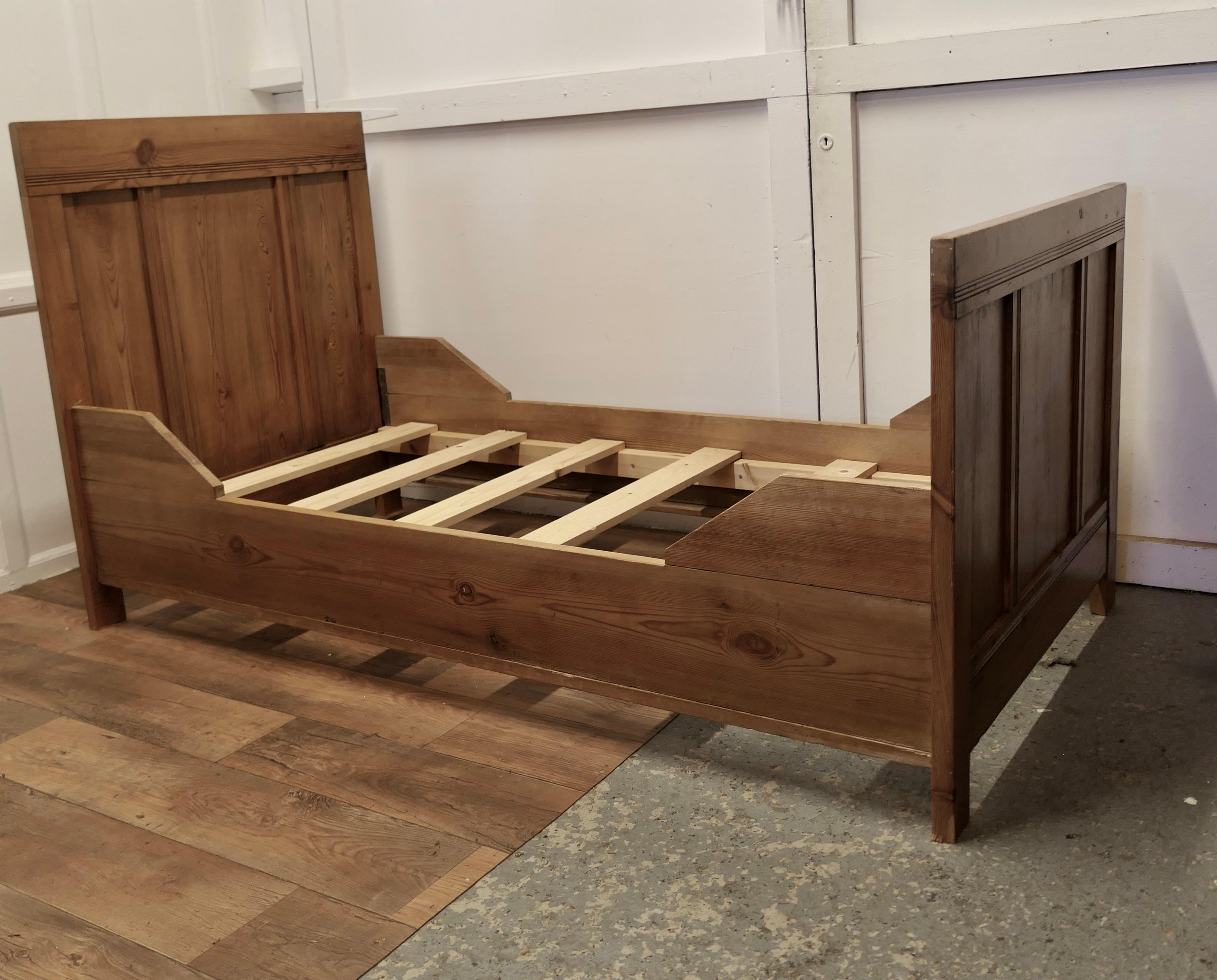 A 19th Century French Rustic Pine Single Sleigh Bed  This is a good solid piece  5