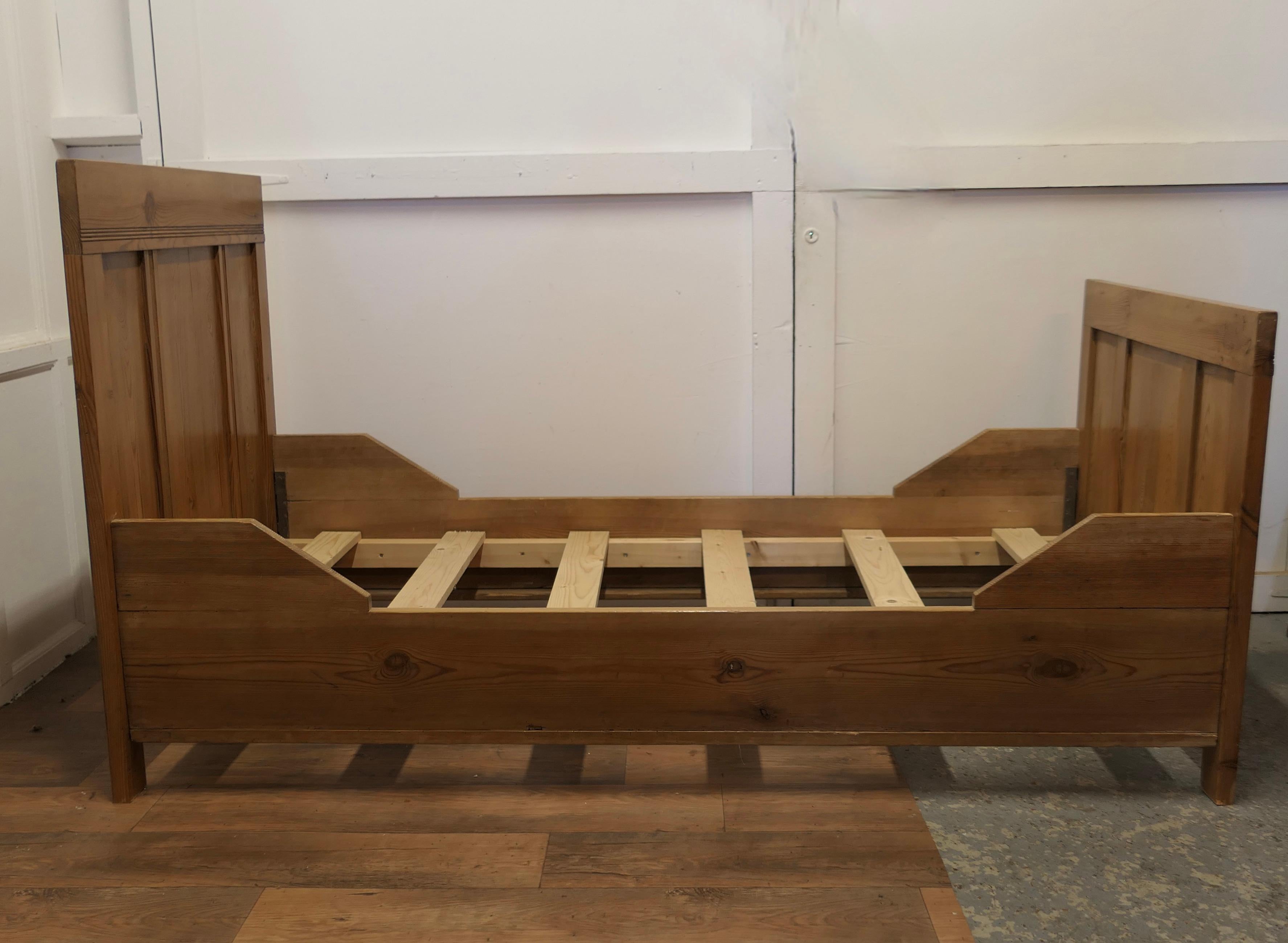 A 19th Century French Rustic Pine Single Sleigh Bed  This is a good solid piece  3