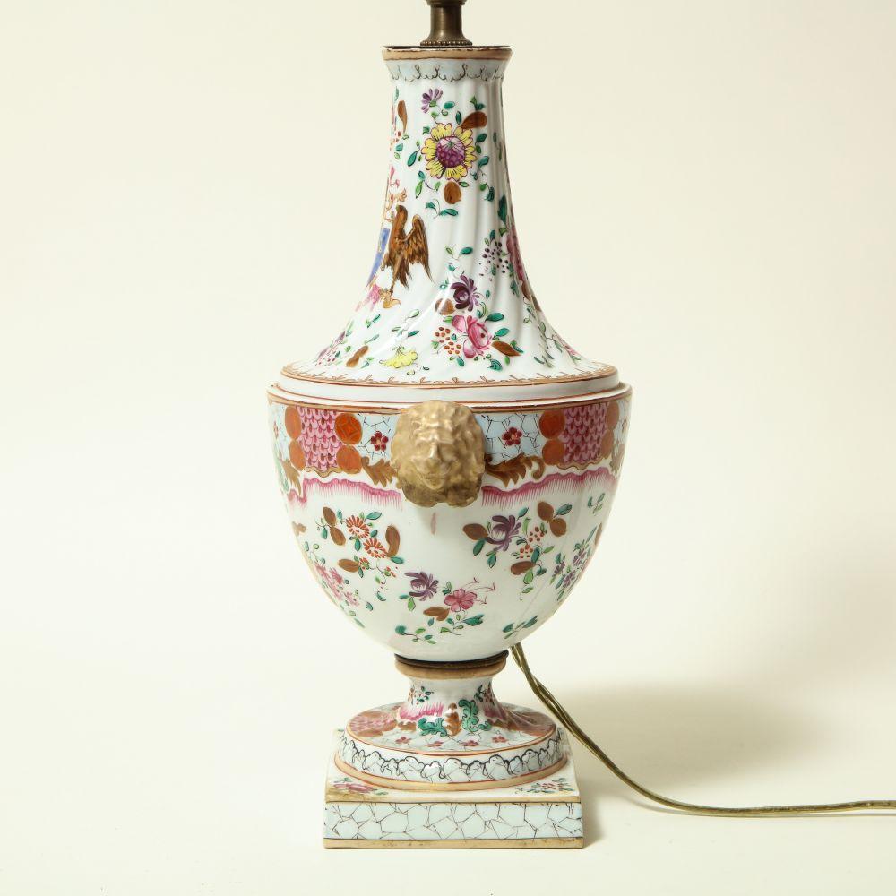 Polychromed A 19th Century French Samson Famille Rose Porcelain Lamp For Sale