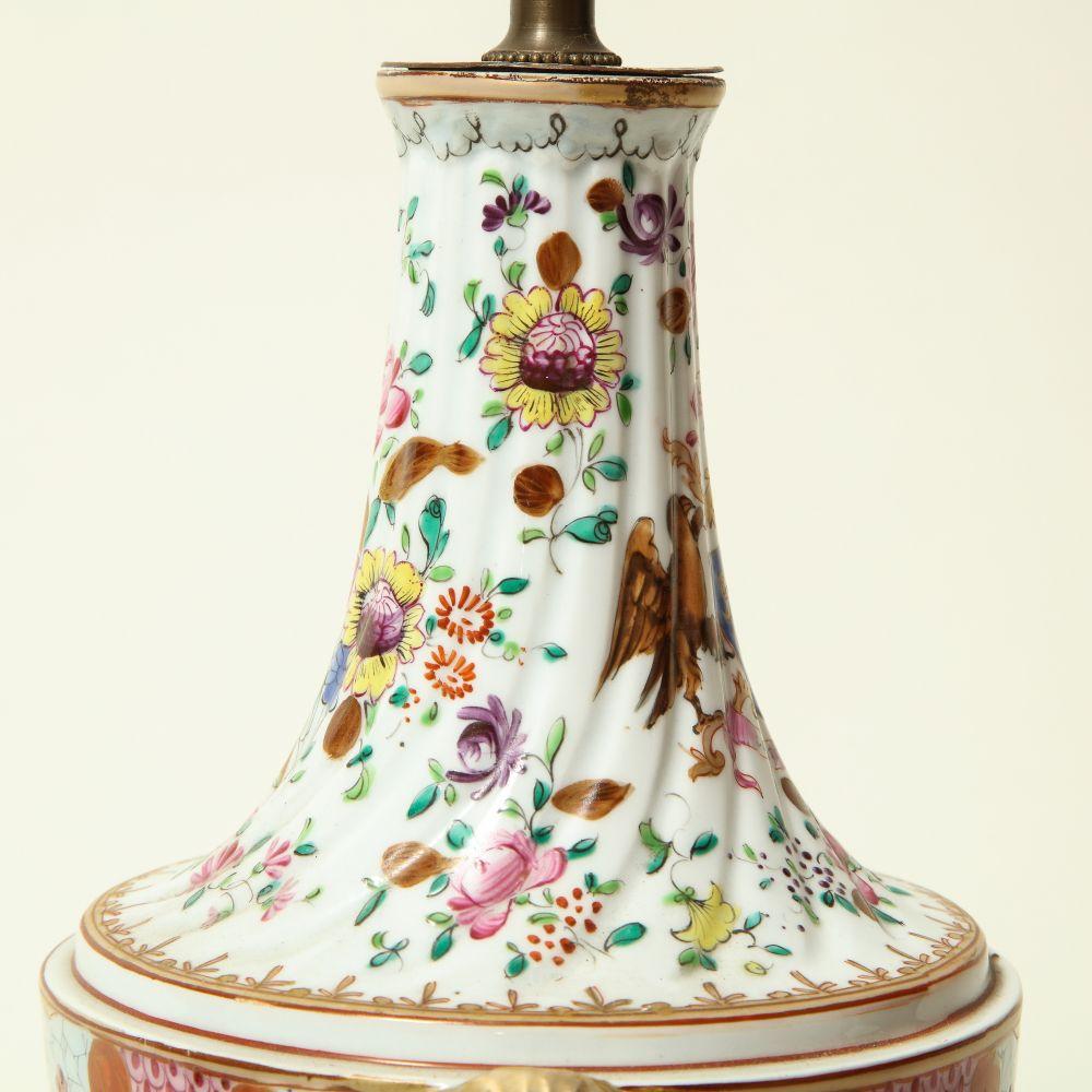 Brass A 19th Century French Samson Famille Rose Porcelain Lamp For Sale