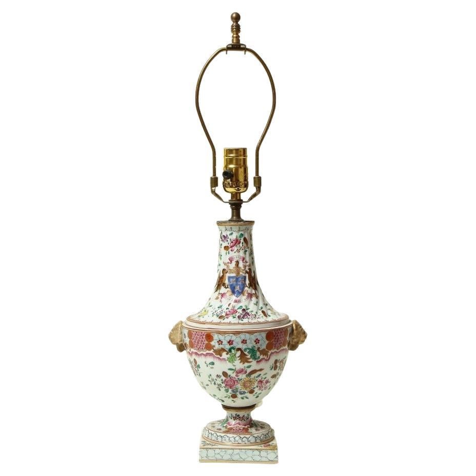 Französische Samson Famille Rose-Porzellanlampe aus dem 19. Jahrhundert
