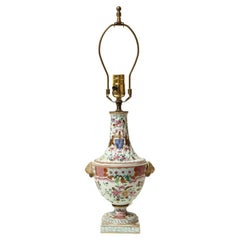 Lampe française Samson Famille Rose en porcelaine du 19ème siècle
