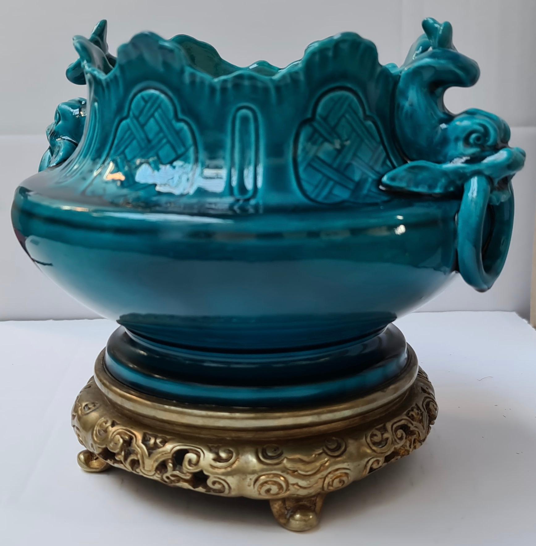 Louis XIV 19th Century French Sèvres Porcelain Ormolu-Mounted Center Bowl, circa 1880