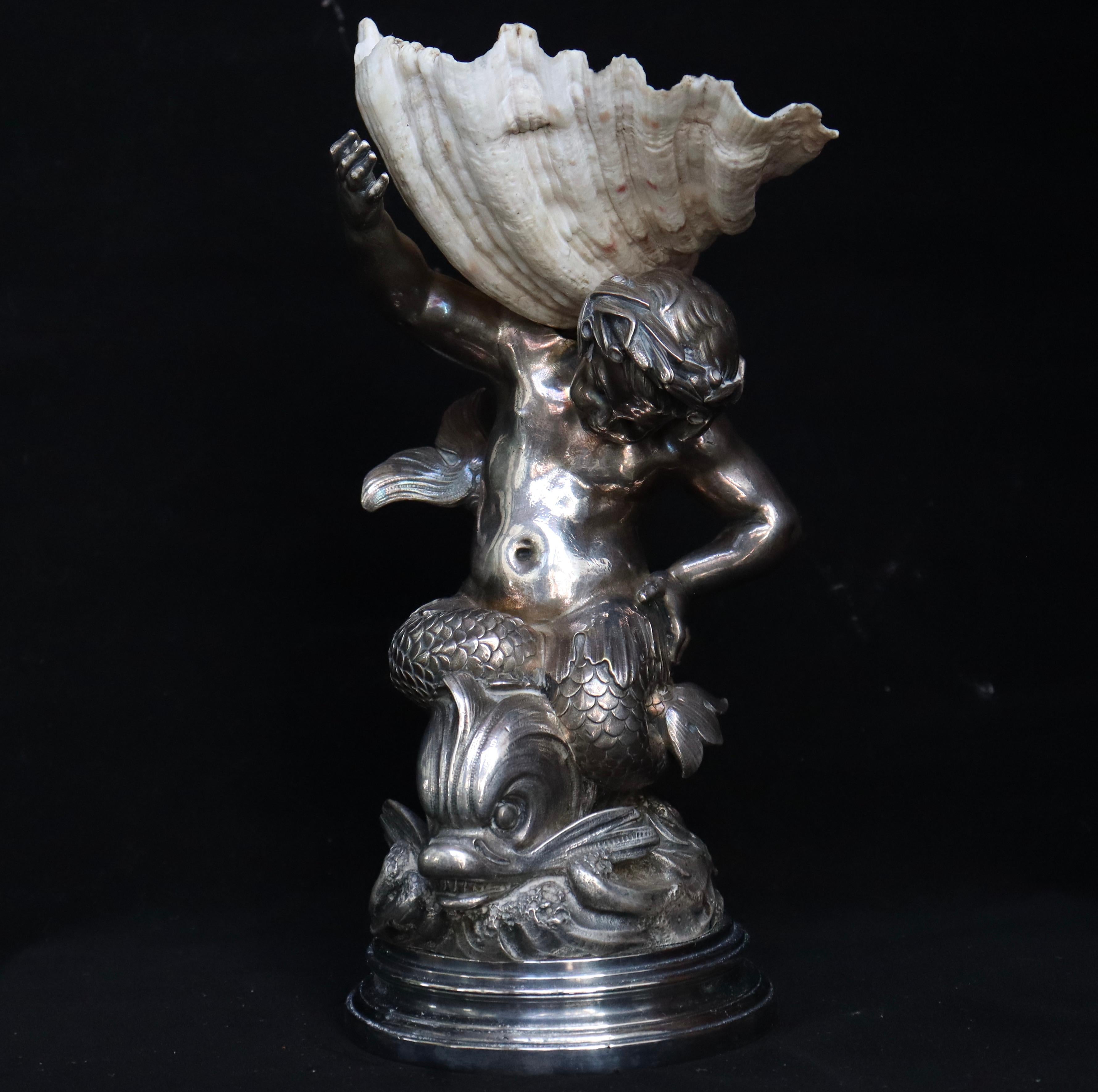 Baroque 19th Century French Silvered Bronze-Mounted Shell Centerpiece Tazza