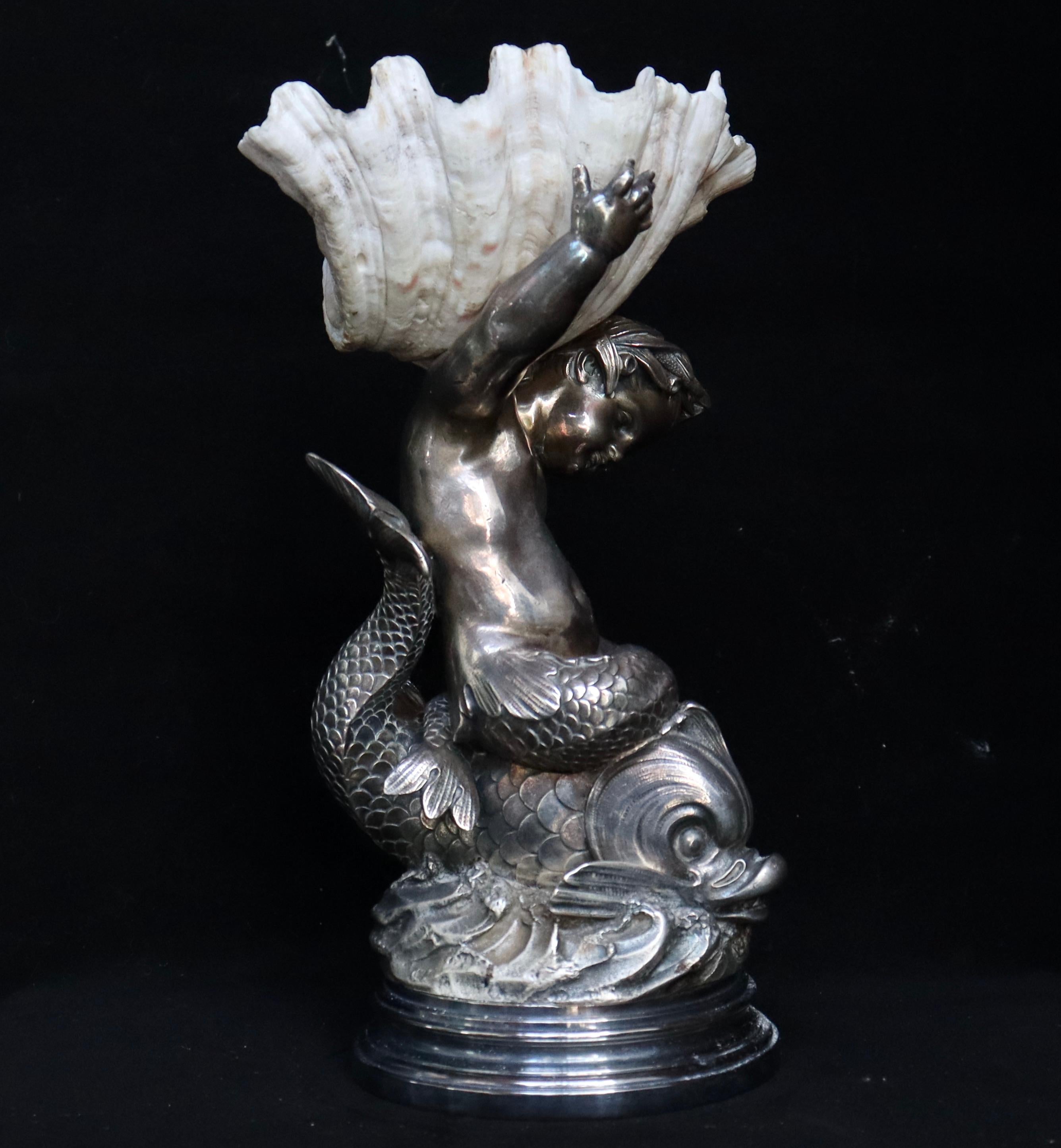 Late 19th Century 19th Century French Silvered Bronze-Mounted Shell Centerpiece Tazza