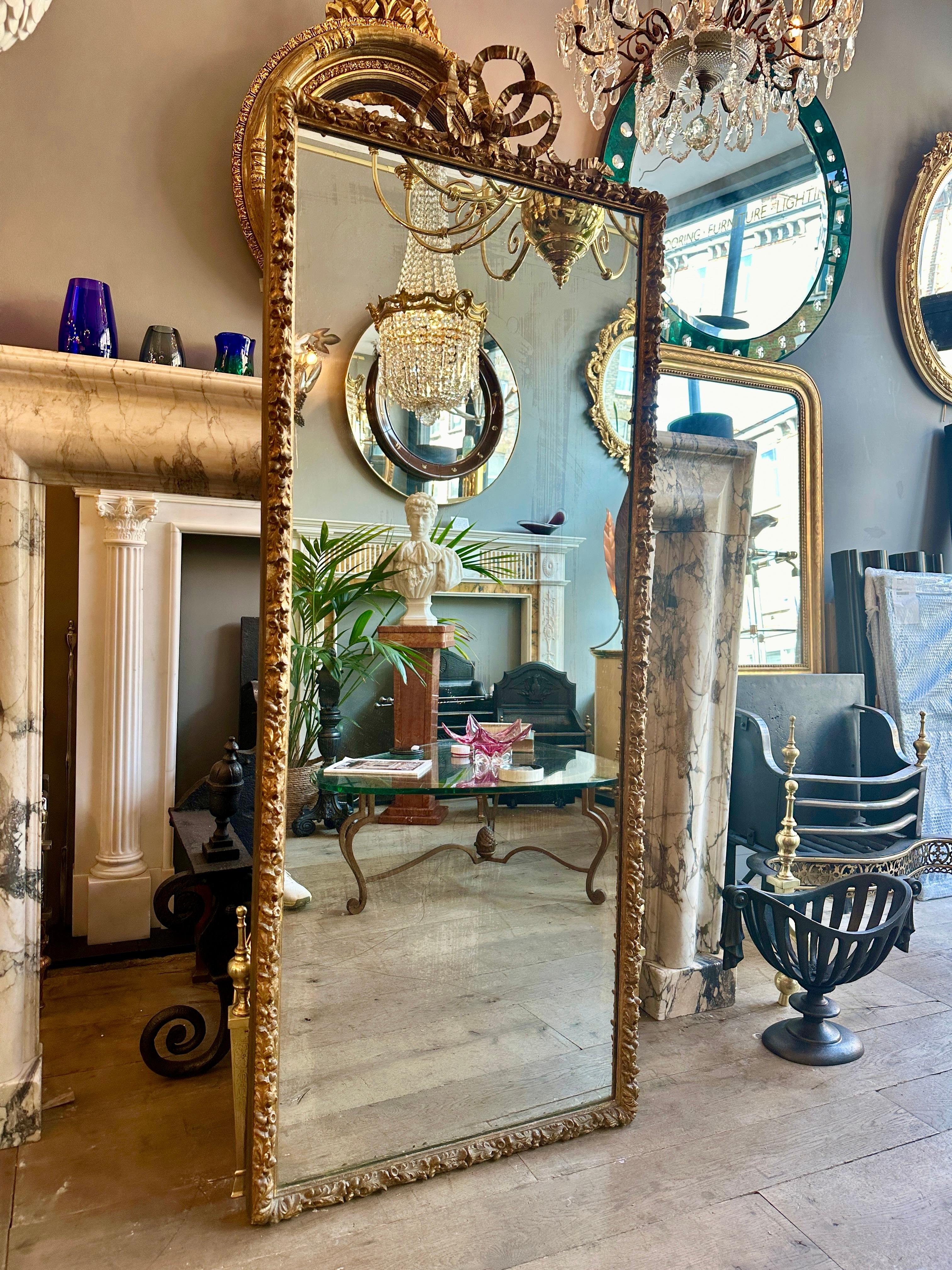 Baroque A 19th Century French Tall Gold Gilt Antique Mirror For Sale