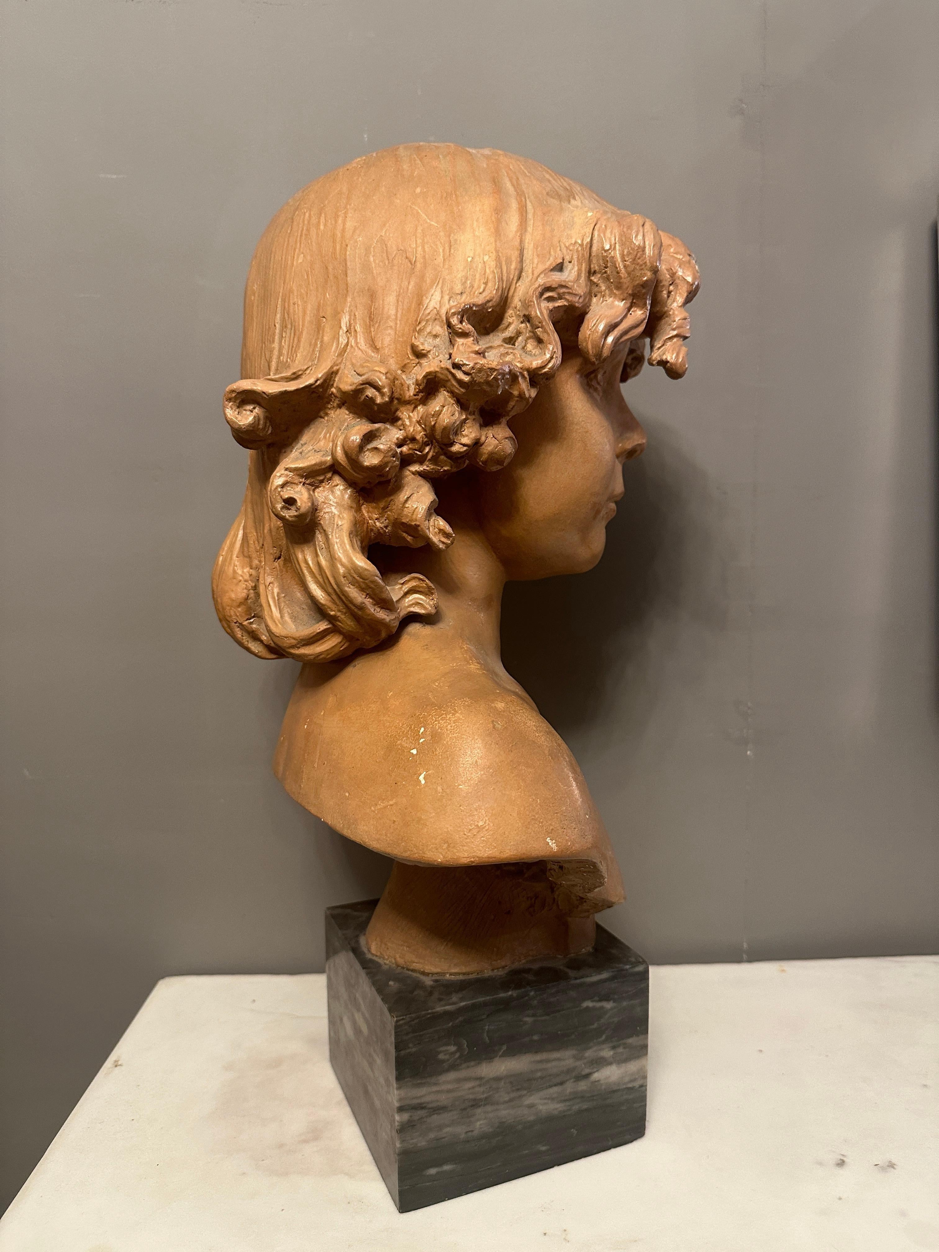 A 19th Century French Terracotta Bust Of A Young Boy For Sale 2