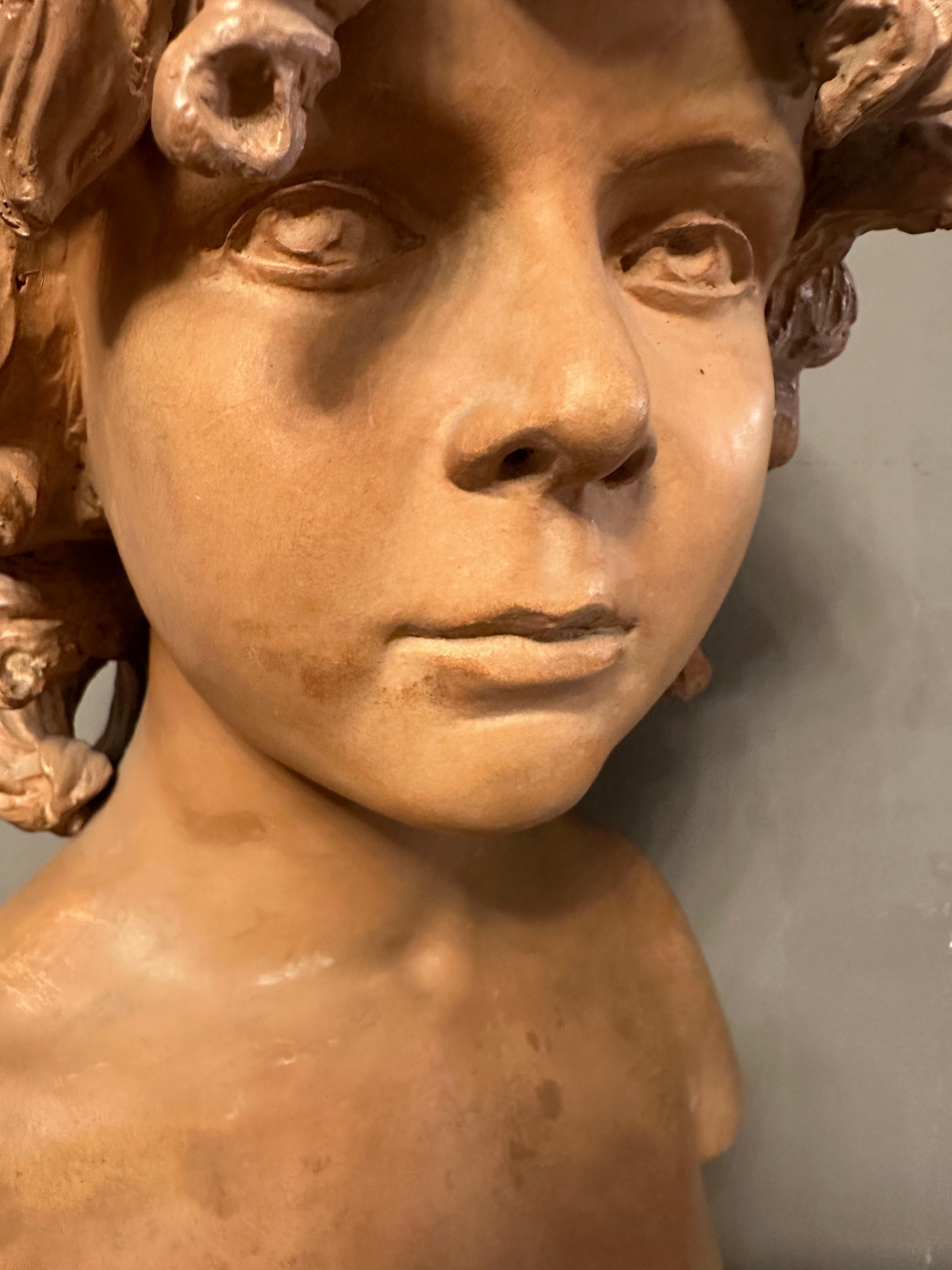 A 19th Century French Terracotta Bust Of A Young Boy For Sale 4
