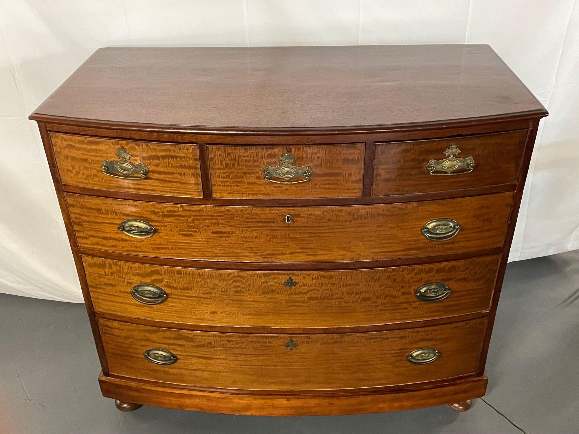 19th Century Georgian Bow Front Chest, Mahogany, Rare 3 over 3 Drawer In Good Condition In Stamford, CT