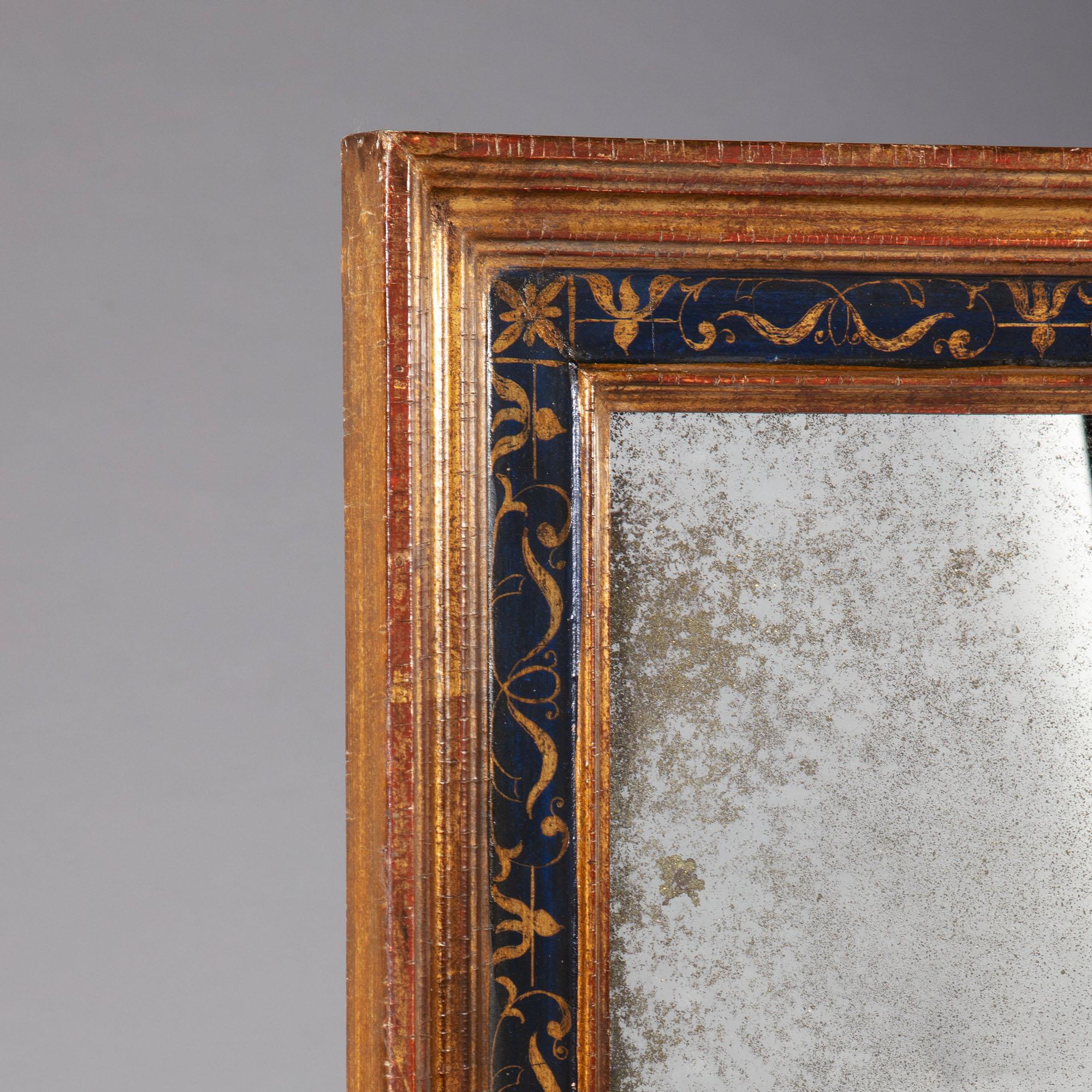 Hand-Painted 19th Century Gilded and Painted Italian Mirror with Mercury Glass Plate