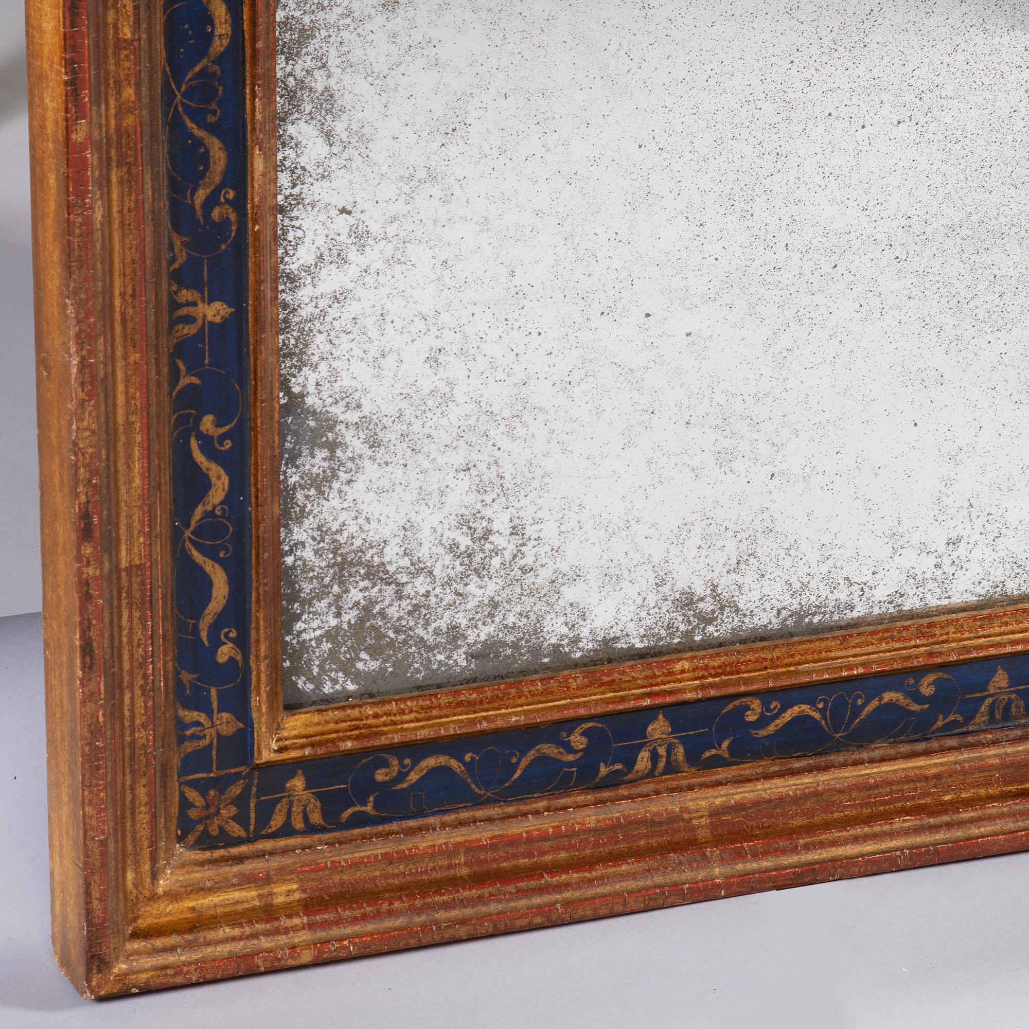 19th Century Gilded and Painted Italian Mirror with Mercury Glass Plate In Good Condition In London, GB