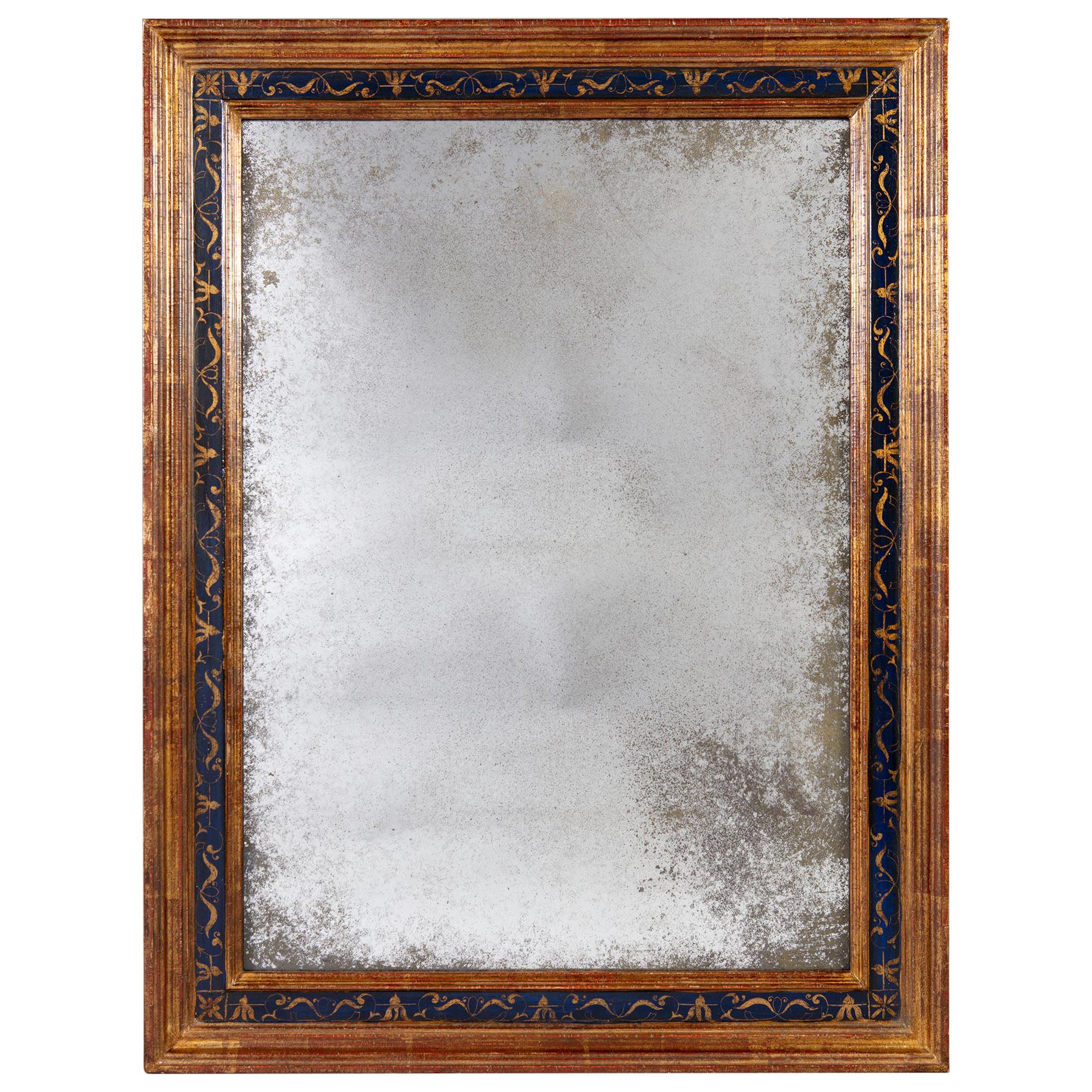 19th Century Gilded and Painted Italian Mirror with Mercury Glass Plate