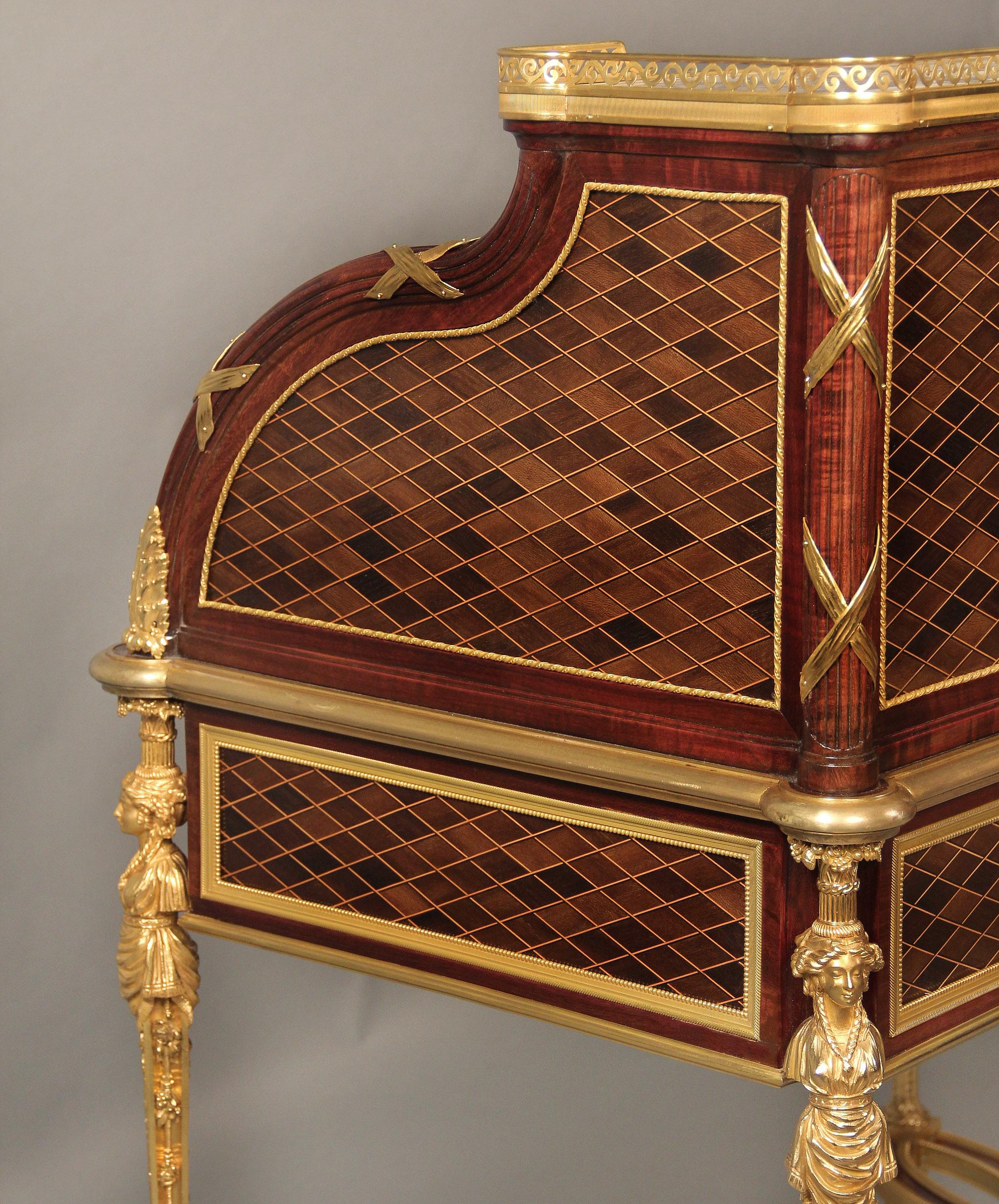 Leather 19th Century Gilt Bronze Mounted Bureau à Cylindre Possibly by François Linke For Sale