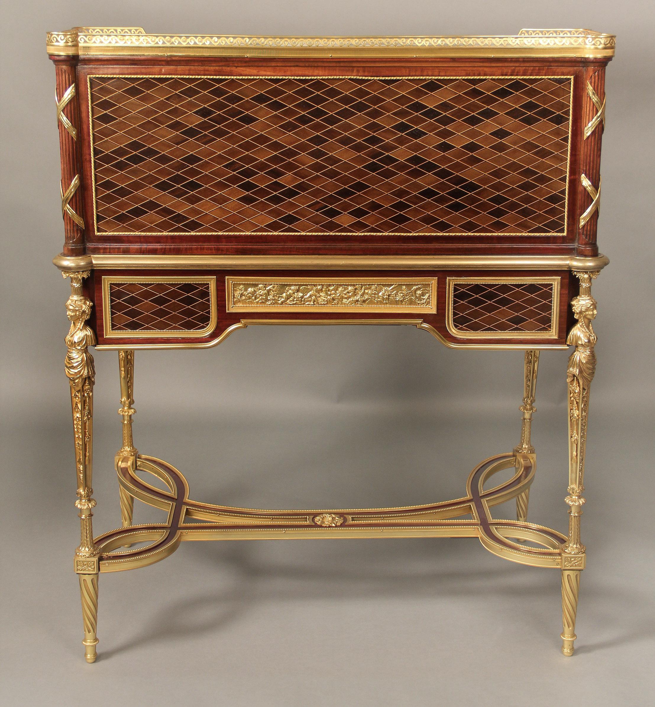 19th Century Gilt Bronze Mounted Bureau à Cylindre Possibly by François Linke For Sale 1