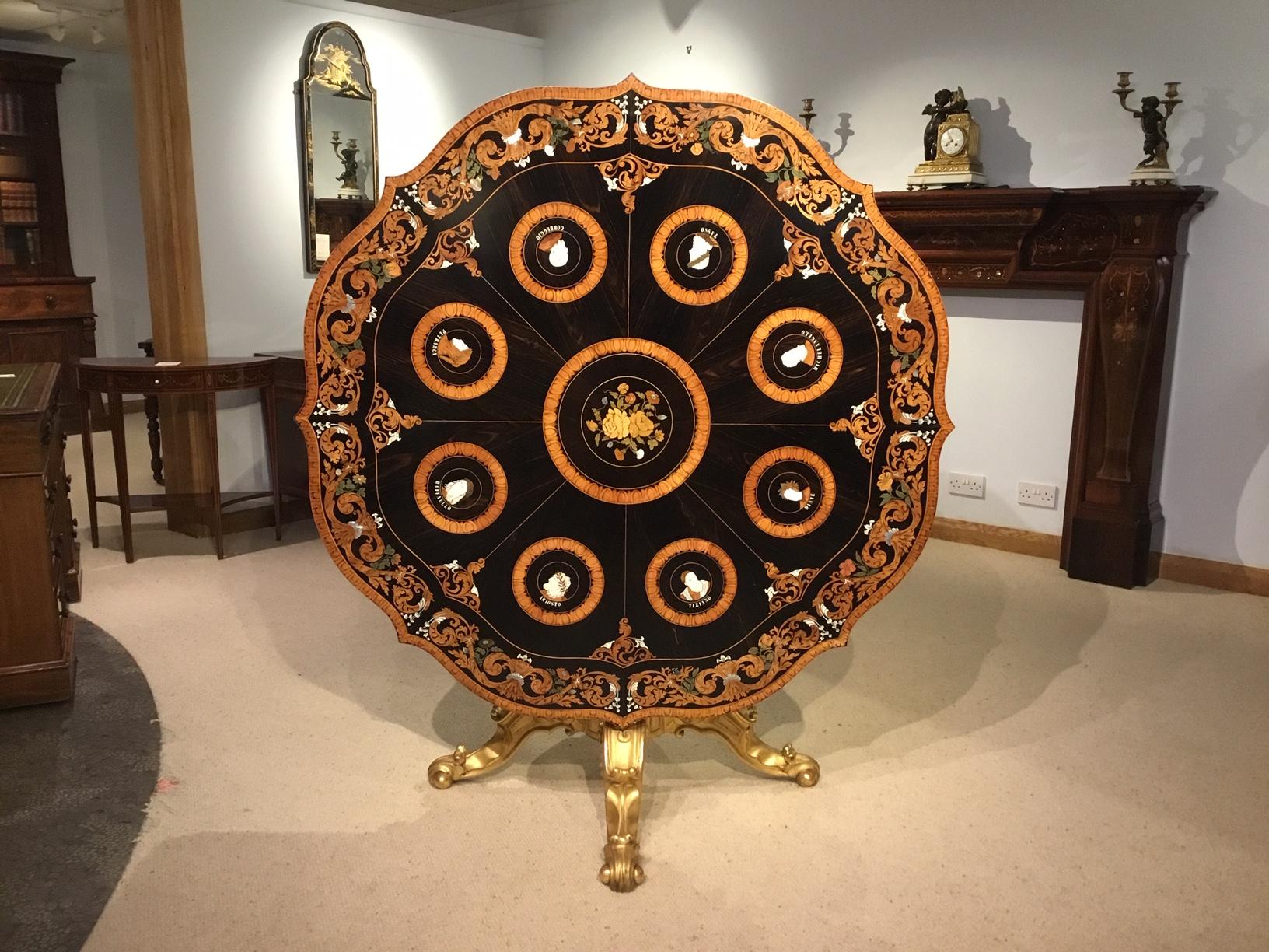 19th Century Giltwood and Marquetry Centre Table by the Falcini Brothers For Sale 6