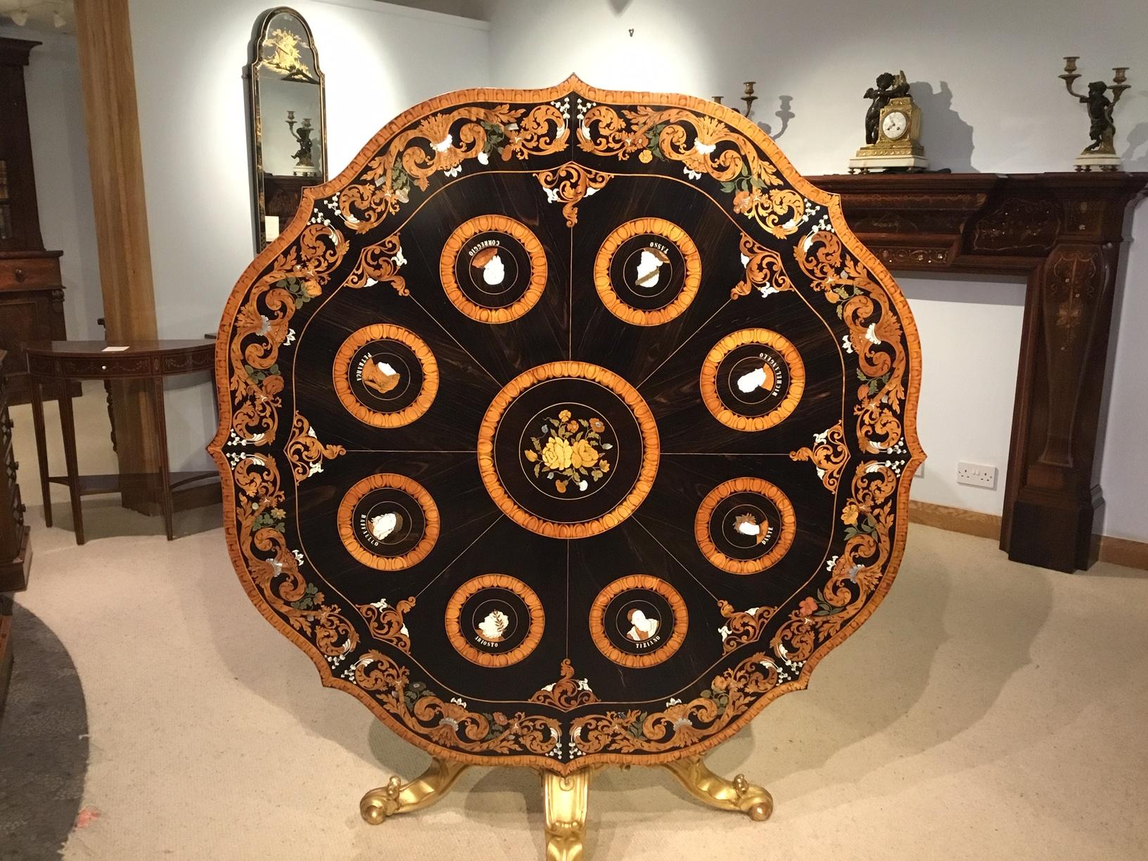 19th Century Giltwood and Marquetry Centre Table by the Falcini Brothers For Sale 7