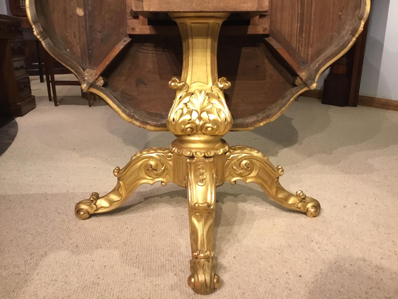 19th Century Giltwood and Marquetry Centre Table by the Falcini Brothers For Sale 1