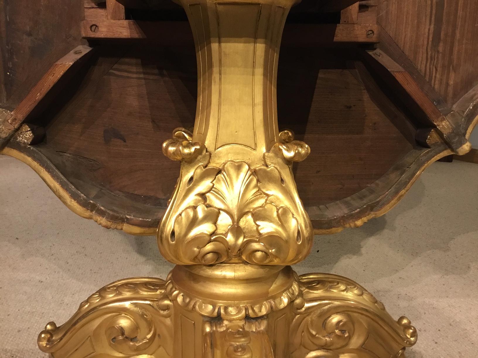 19th Century Giltwood and Marquetry Centre Table by the Falcini Brothers For Sale 2