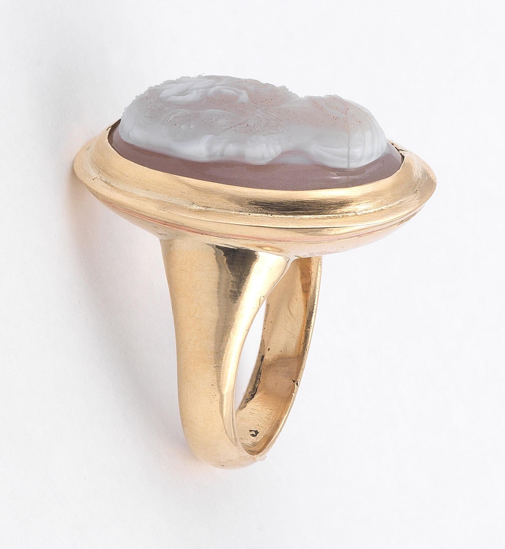 Kamee-Ring aus Gold und Achat aus dem 19. Jahrhundert (Ungeschliffen) im Angebot